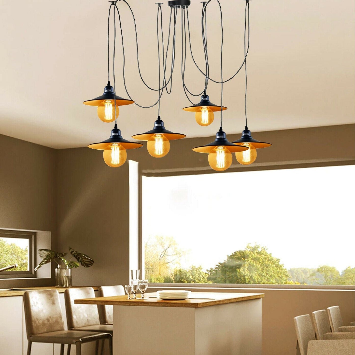 Modern Industrial Black Retro Loft Spider 6 Way Ceiling Metal Lampshade Pendant Light Hanging Adjustable Indoor Light Fitting~1181-9