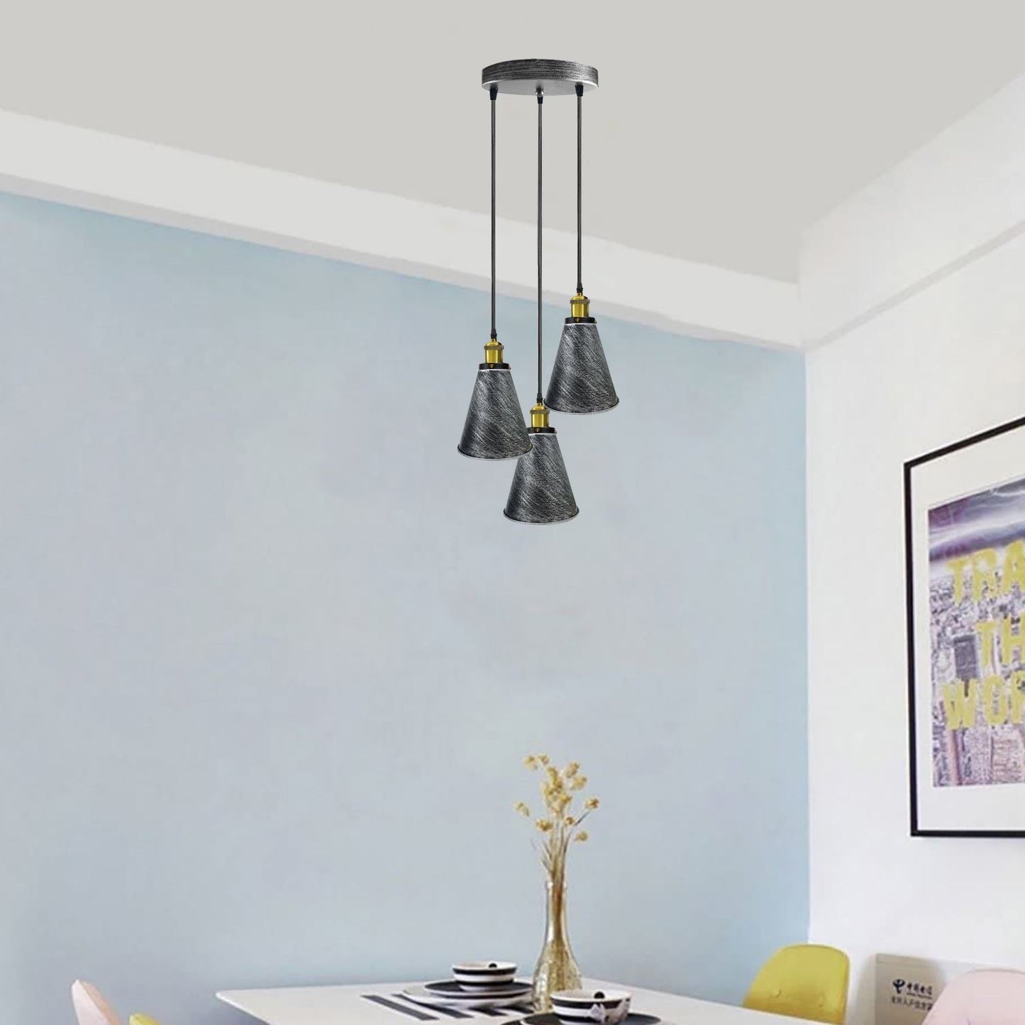 Retro Industrial 3- Head Vintage Round Base Pendant Celling light~3385-22