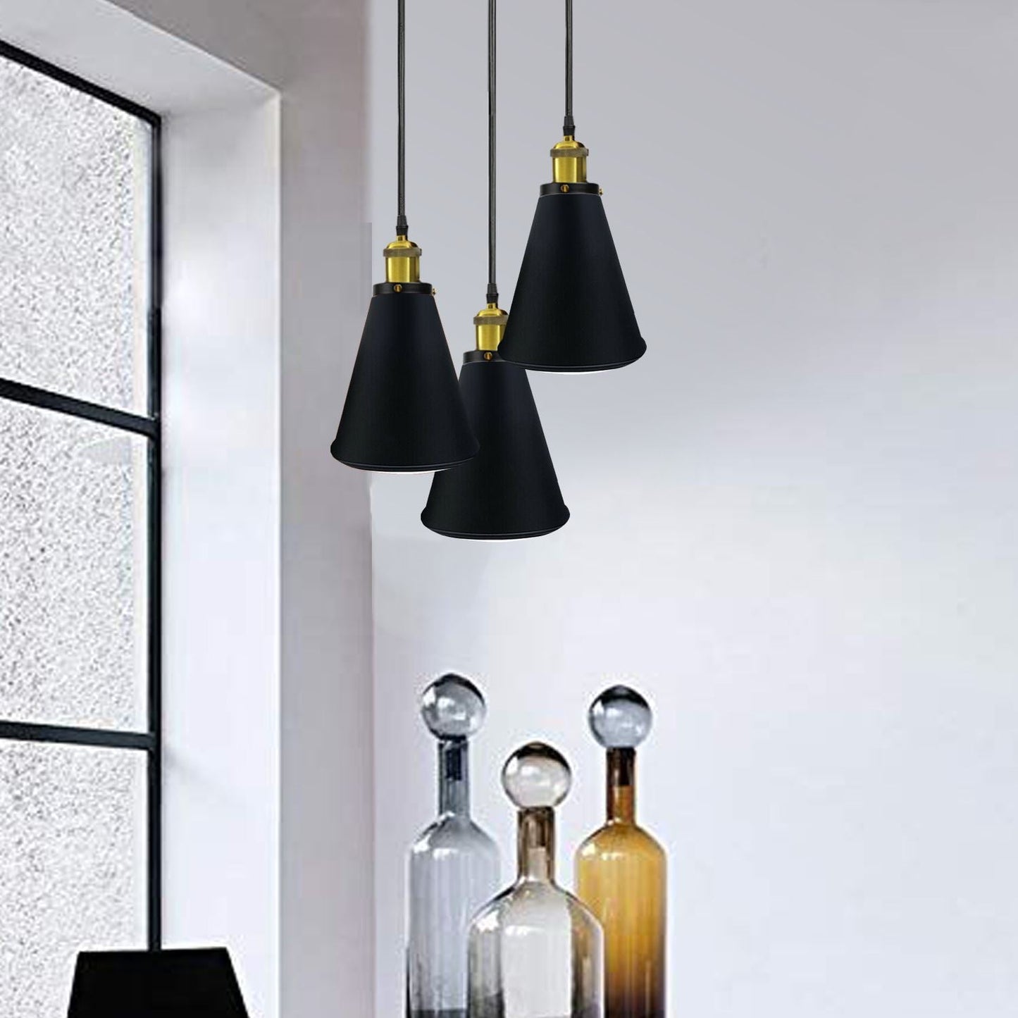 Retro Industrial 3- Head Vintage Round Base Pendant Celling light~3385-19