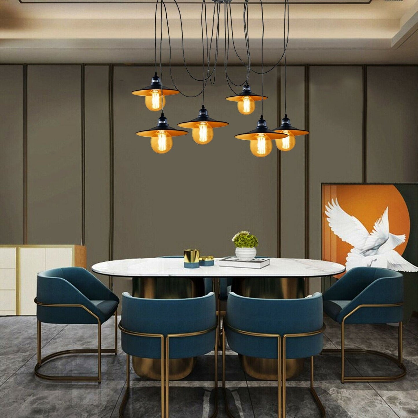 Modern Industrial Black Retro Loft Spider 6 Way Ceiling Metal Lampshade Pendant Light Hanging Adjustable Indoor Light Fitting~1181-8