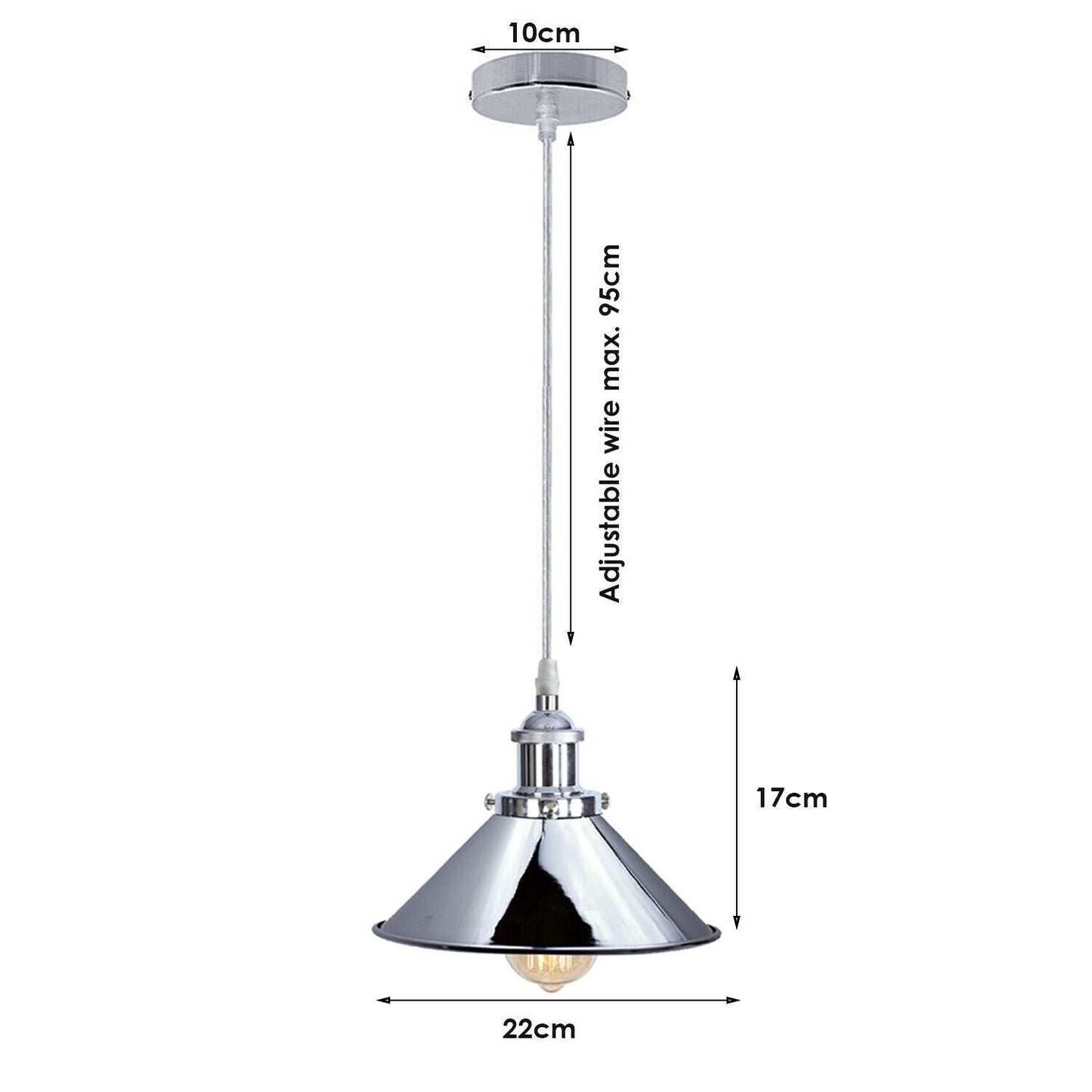 Vintage Modern Metal Ceiling Pendant Light Chrome Hanging Lamp With 95cm Adjustable Wire~1337-14