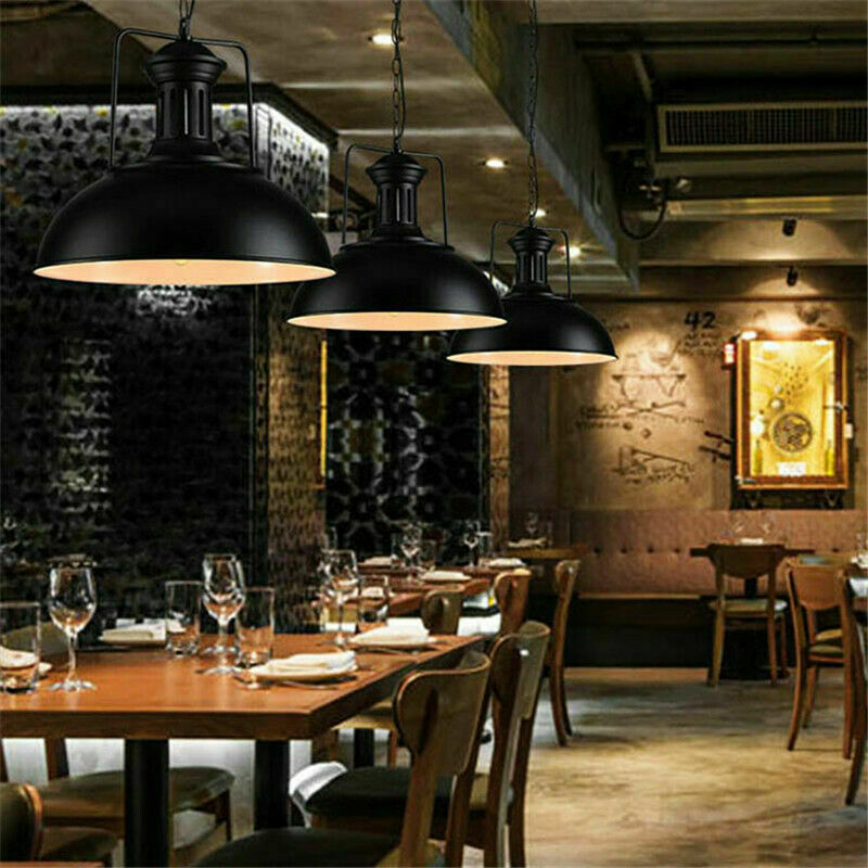 Industrial vintage Metal Adjustable Hanging ceiling Black white inner Lampshades E27Uk holder~3804-14