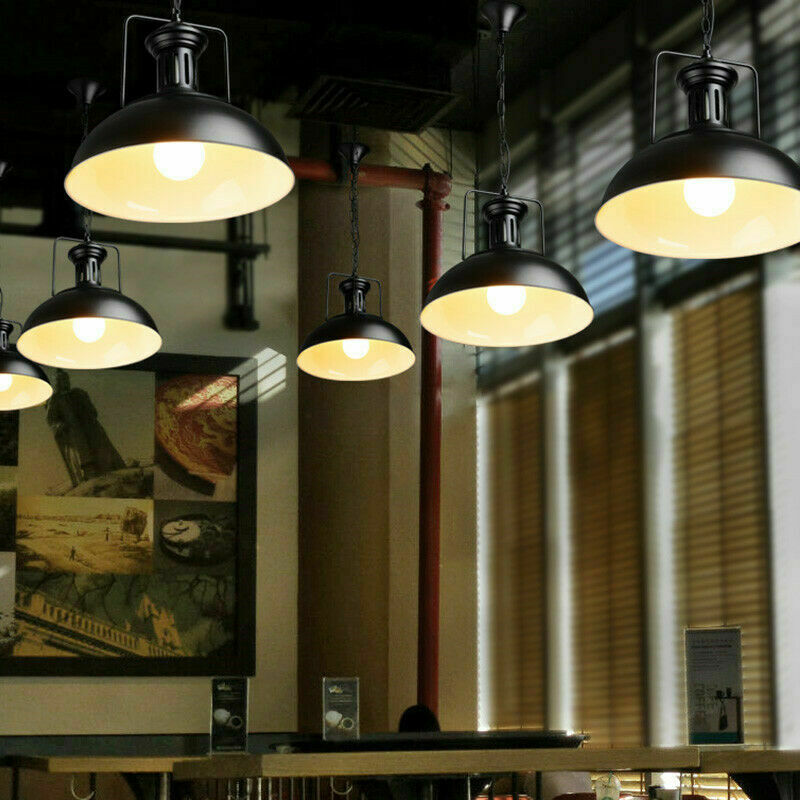 Industrial vintage Metal Adjustable Hanging ceiling Black white inner Lampshades E27Uk holder~3804-5