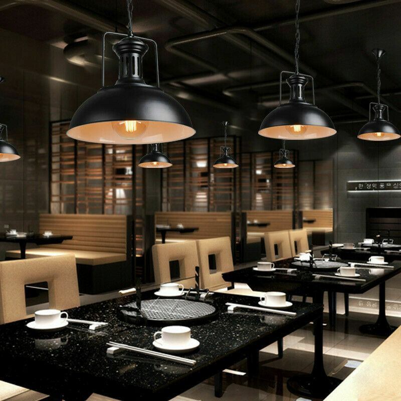 Industrial vintage Metal Adjustable Hanging ceiling Black white inner Lampshades E27Uk holder~3804-7