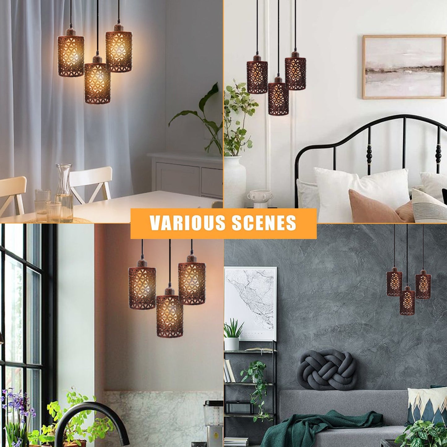 Industrial Retro pendant light 3 way Round ceiling base brushed finished Metal Ceiling Lamp Shade ~3951-45