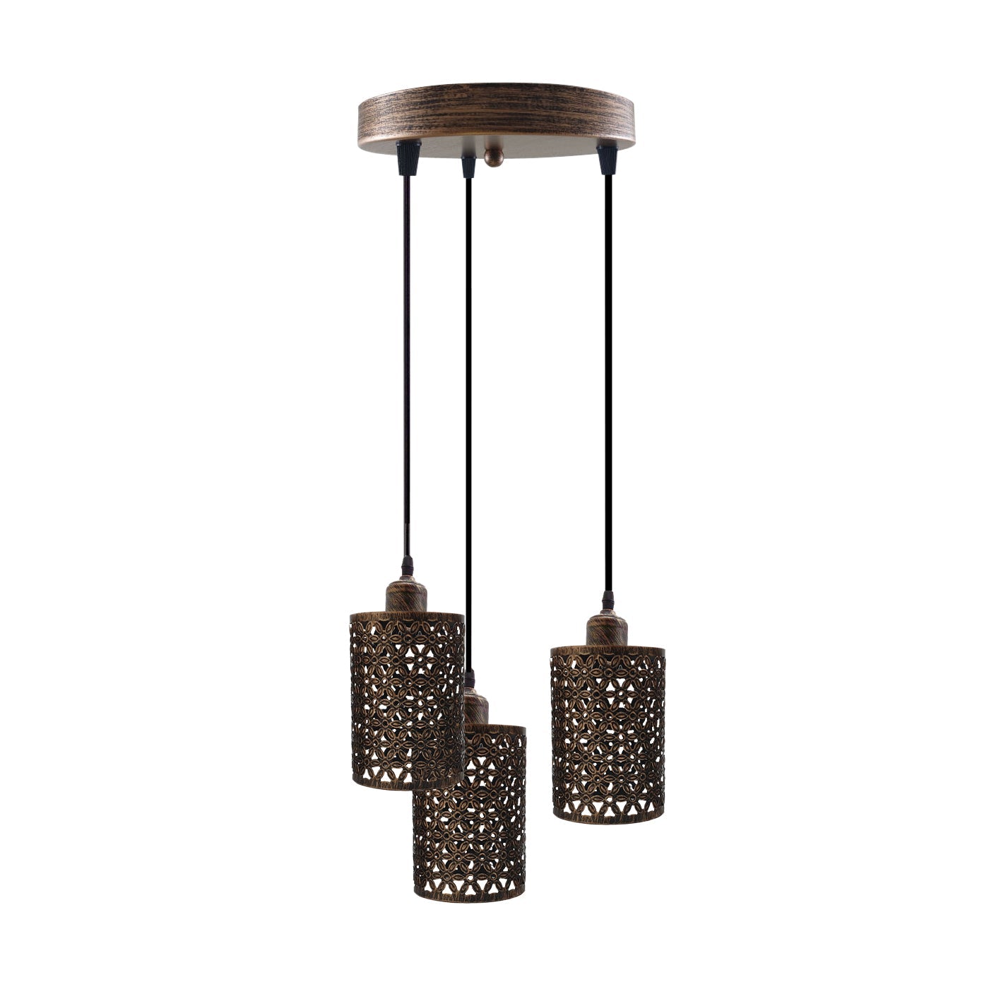 Industrial Retro pendant light 3 way Round ceiling base brushed finished Metal Ceiling Lamp Shade ~3951-7