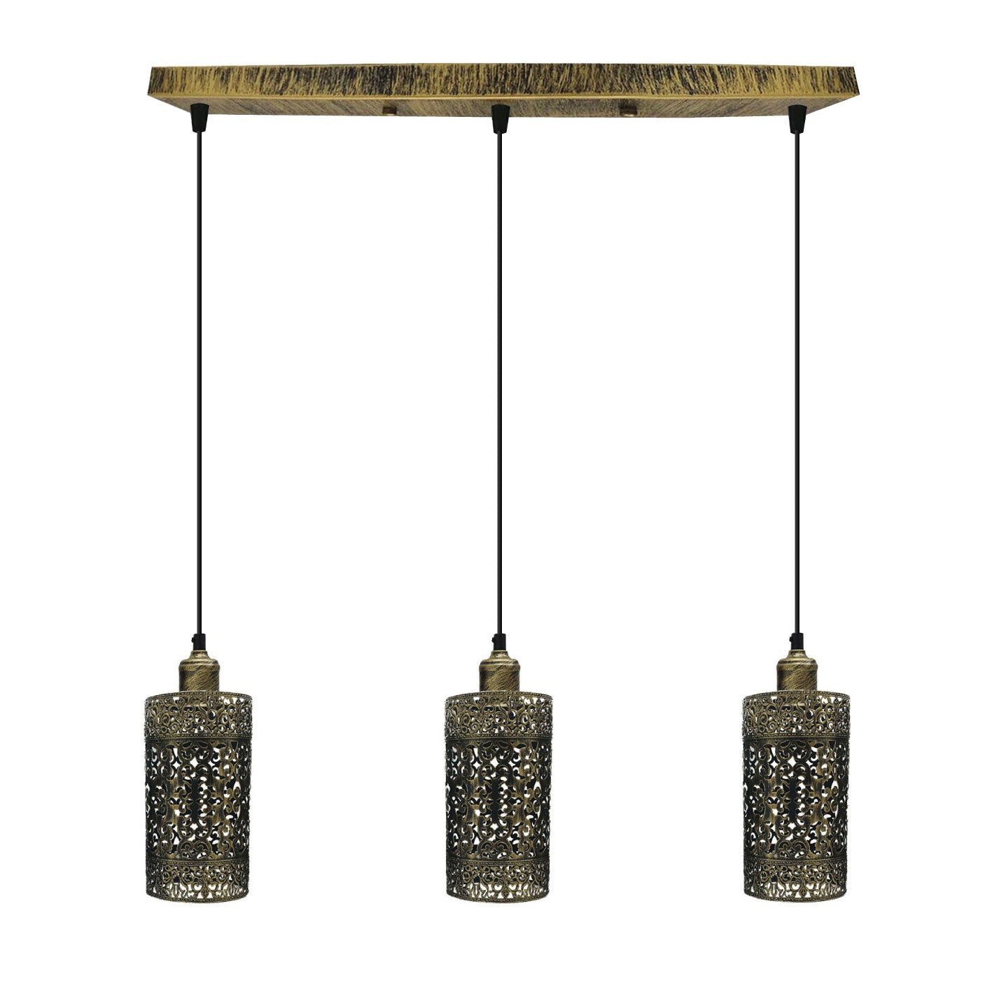 Industrial vintage Retro pendant light 3 way Rectangle DrumCylinder Brushed Brass ceiling base brushed finished~4018-1