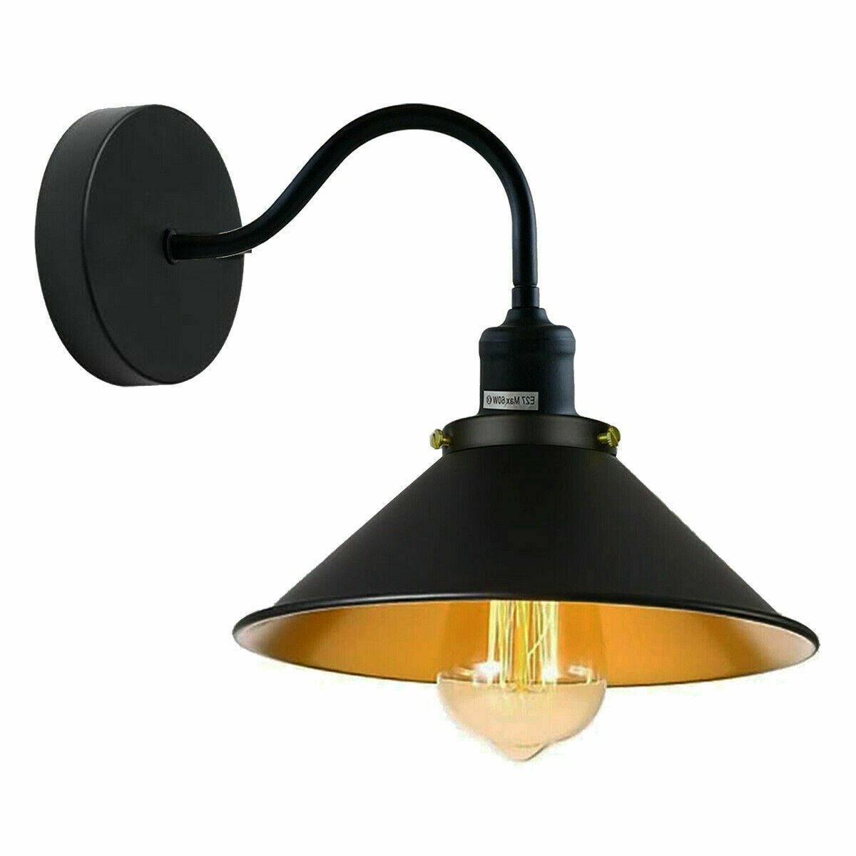 Retro Industrial Swan Neck Wall Light Indoor Sconce Metal Cone Shape Shade For Basement, Bedroom, Dining Room, Garage~1196-17