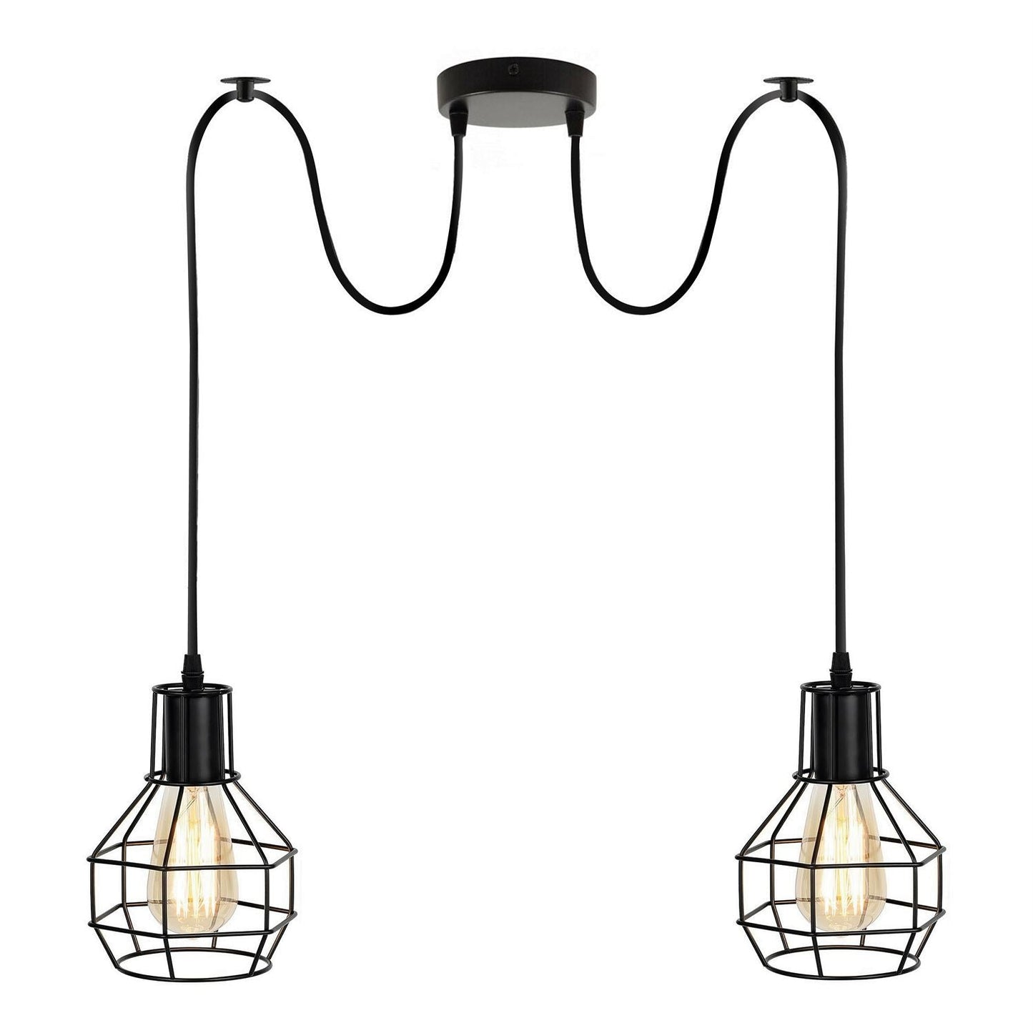 Retro Industrial 2 Way Indoor Ceiling Pendant Chandelier Hanging Light Metal Nest Cage~3390-7