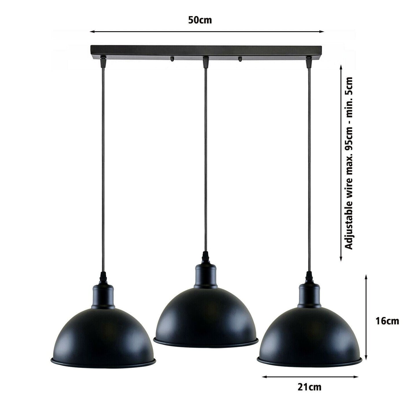 Vintage Industrial 3Head Ceiling Pendant Light Black Hanging Light Metal Dome Shape Shade Indoor Light Fitting~1242-3
