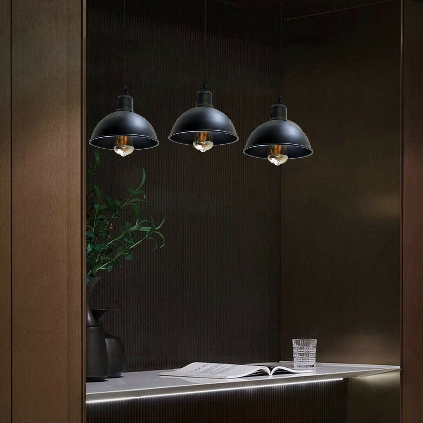 Vintage Industrial 3Head Ceiling Pendant Light Black Hanging Light Metal Dome Shape Shade Indoor Light Fitting~1242-2