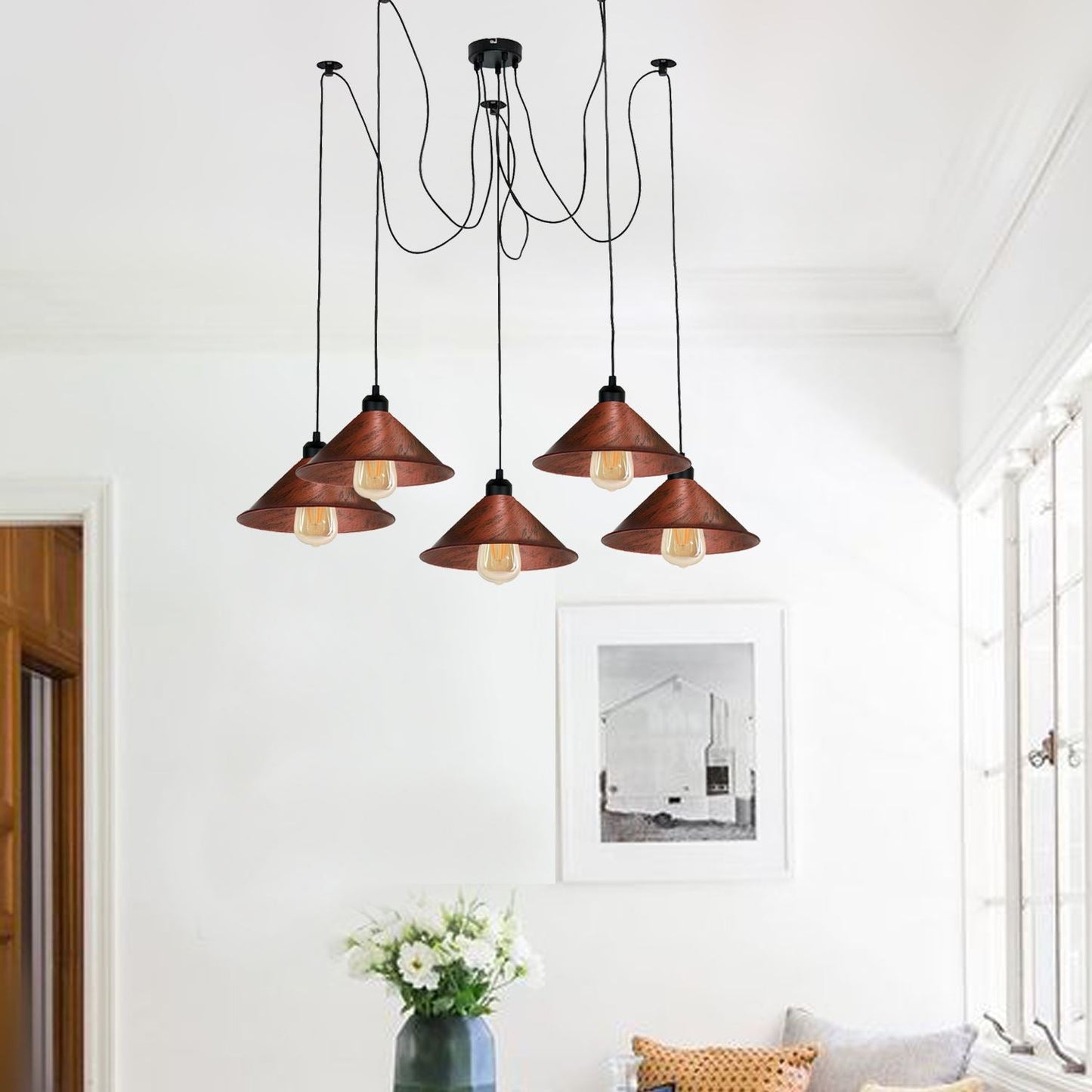 Modern Industrial Rustic Red Spider Ceiling Pendant Light Metal Cone Shade Indoor Hanging Light~3397-7