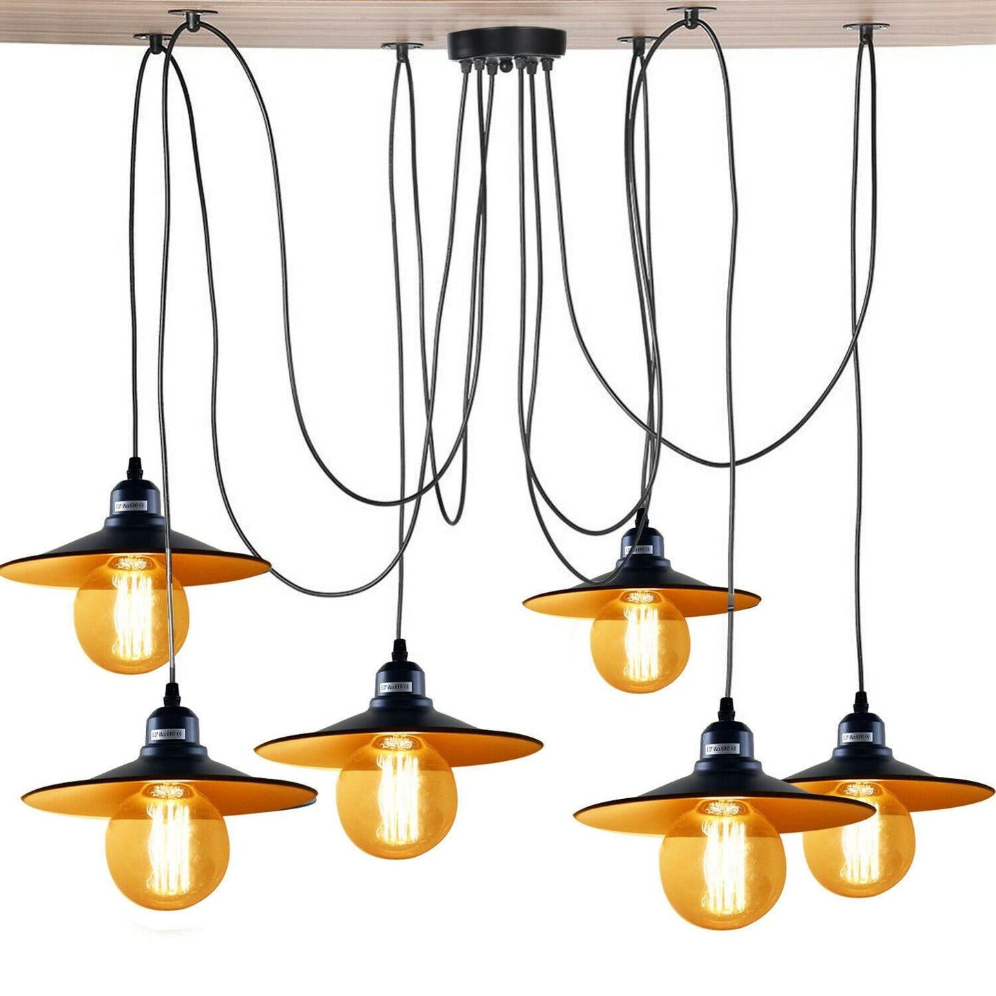 Modern Industrial Black Retro Loft Spider 6 Way Ceiling Metal Lampshade Pendant Light Hanging Adjustable Indoor Light Fitting~1181-2