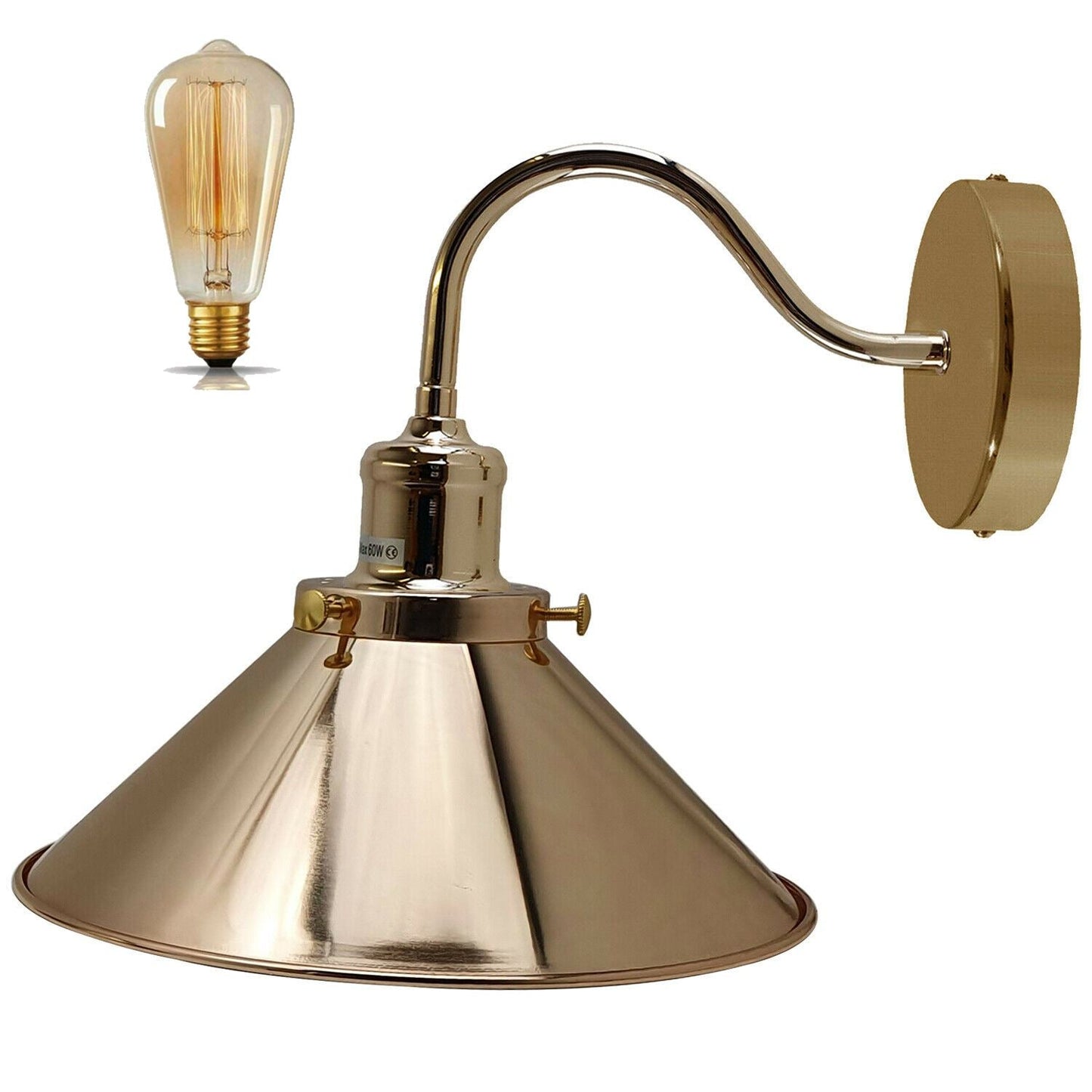Retro Industrial Swan Neck Wall Light Indoor Sconce Metal Cone Shape Shade For Basement, Bedroom, Dining Room, Garage~1196-11