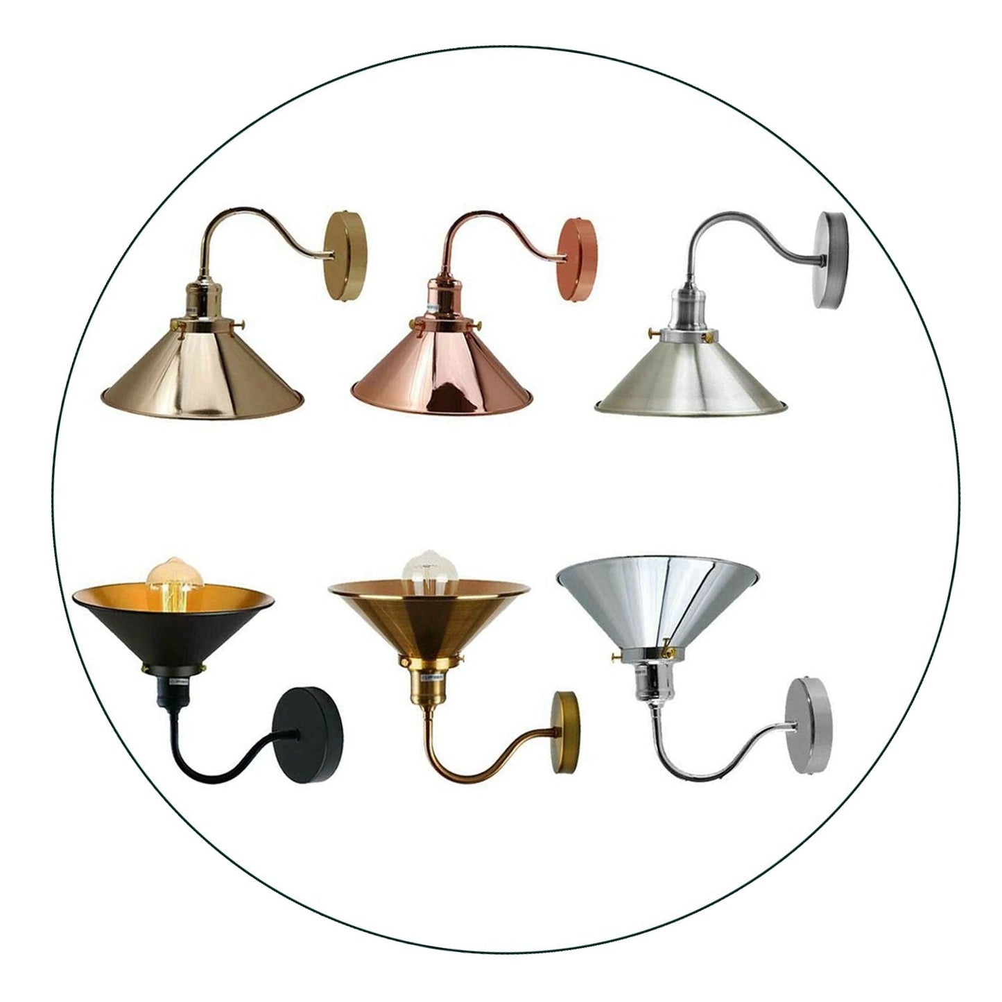 Retro Industrial Swan Neck Wall Light Indoor Sconce Metal Cone Shape Shade For Basement, Bedroom, Dining Room, Garage~1196-12