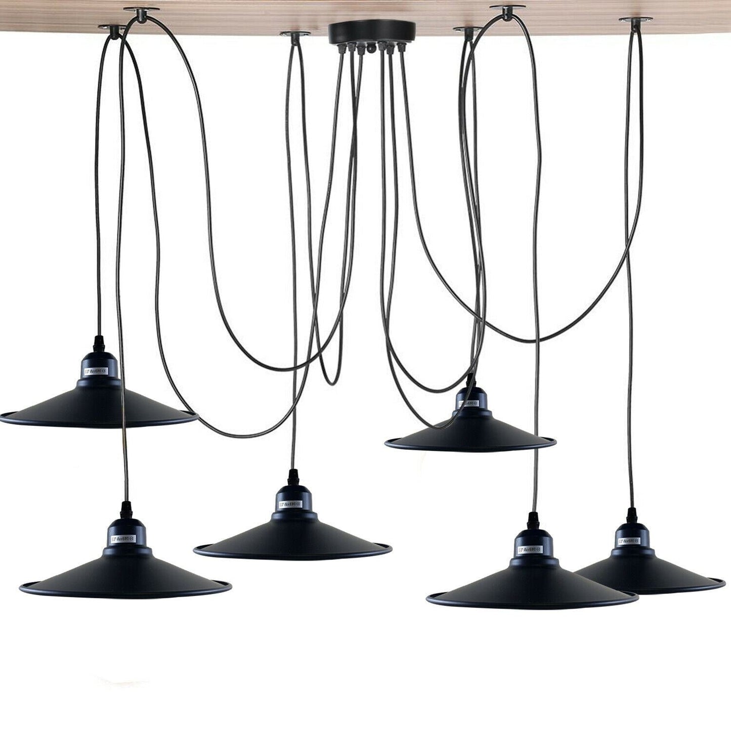 Modern Industrial Black Retro Loft Spider 6 Way Ceiling Metal Lampshade Pendant Light Hanging Adjustable Indoor Light Fitting~1181-0