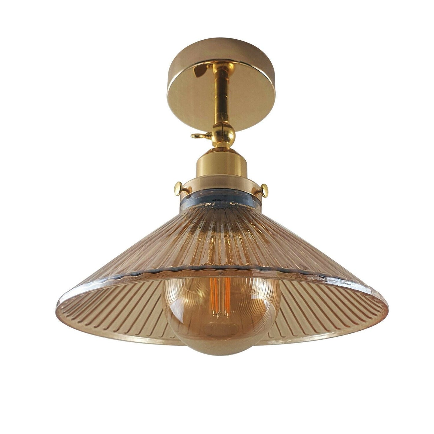 Vintage Modern Ceiling Pendant Light Flush Mount Amber Glass Shade~1382-0