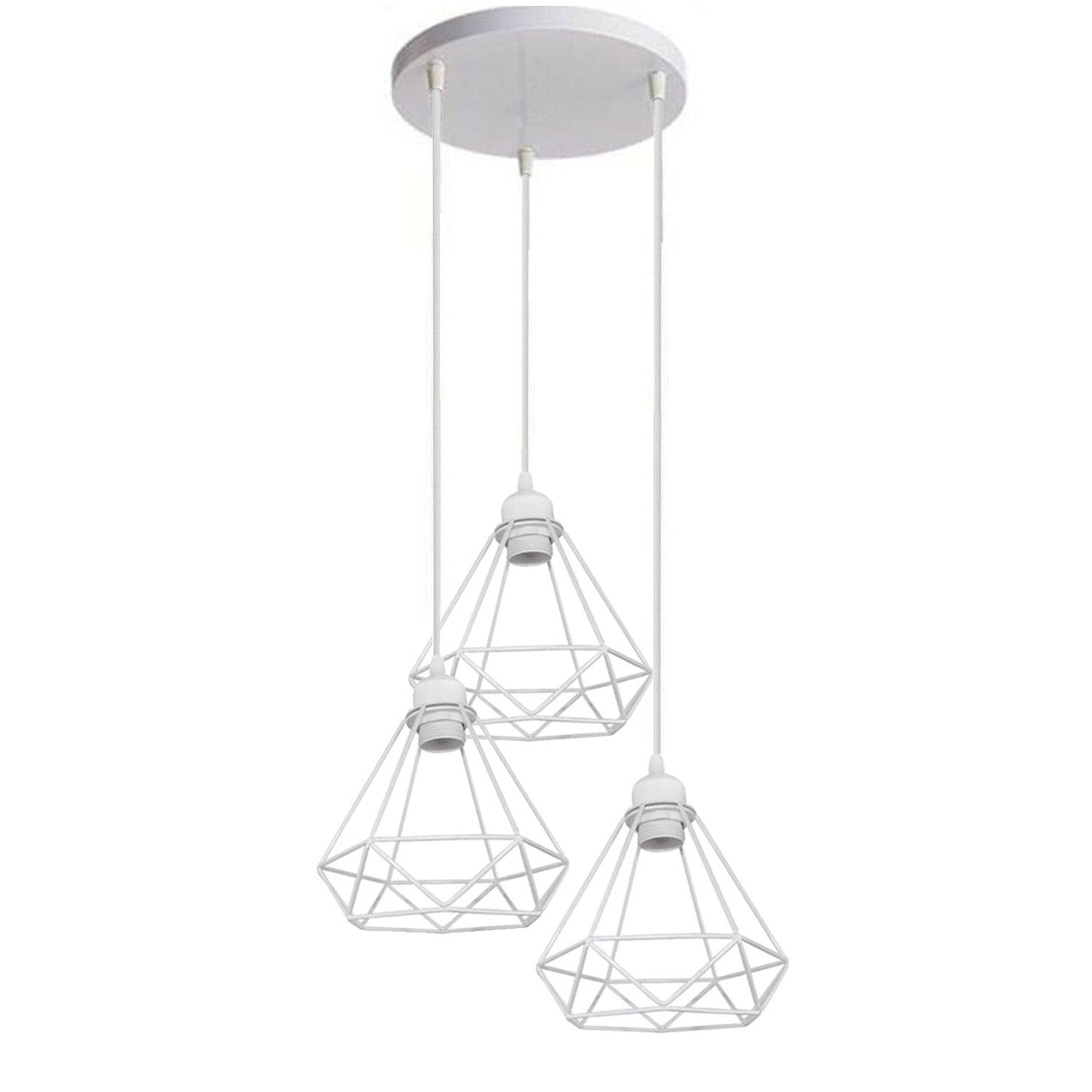 Retro Industrial White Diamond Cage Ceiling Pendant Light Hanging Indoor Lighting ~1182-4