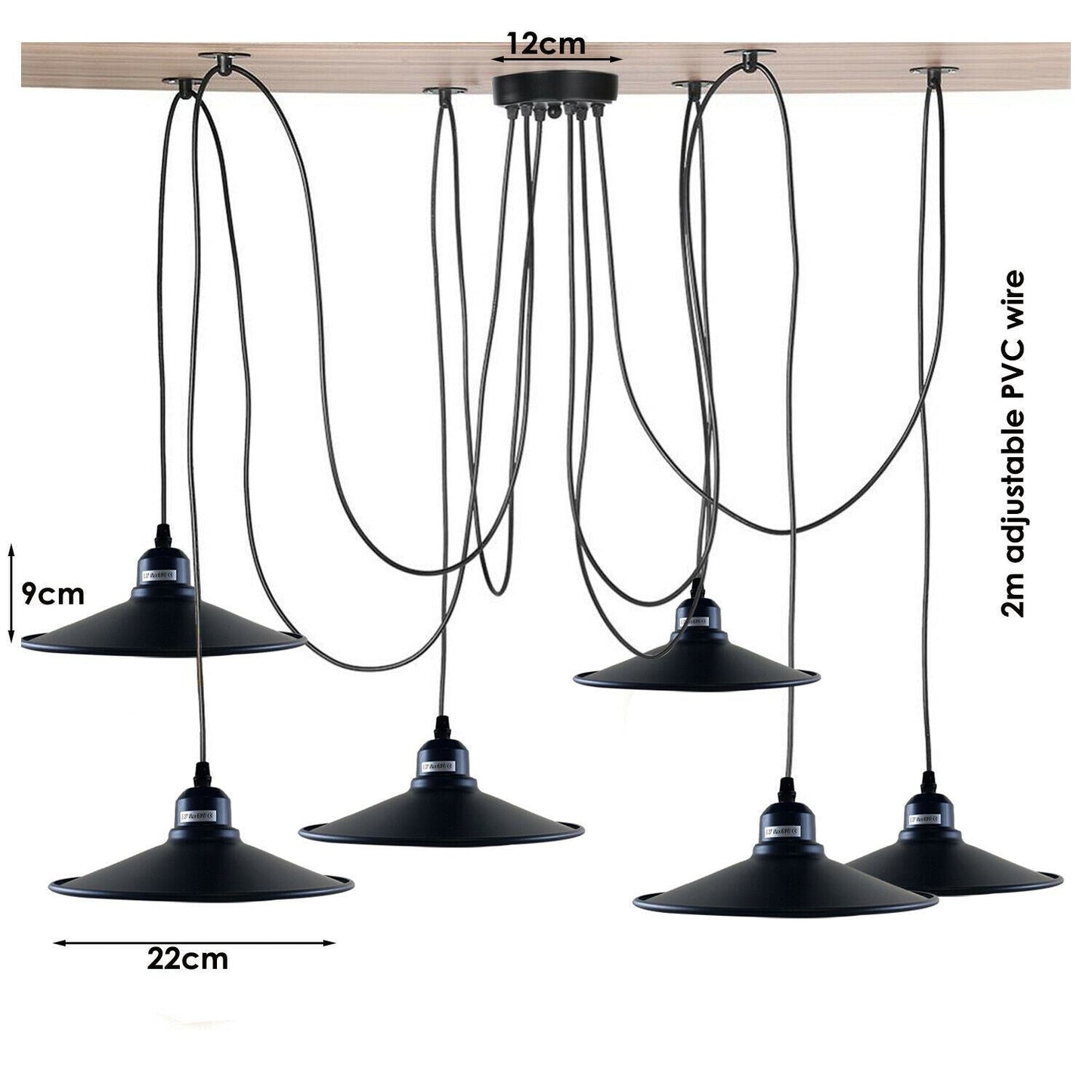 Modern Industrial Black Retro Loft Spider 6 Way Ceiling Metal Lampshade Pendant Light Hanging Adjustable Indoor Light Fitting~1181-5