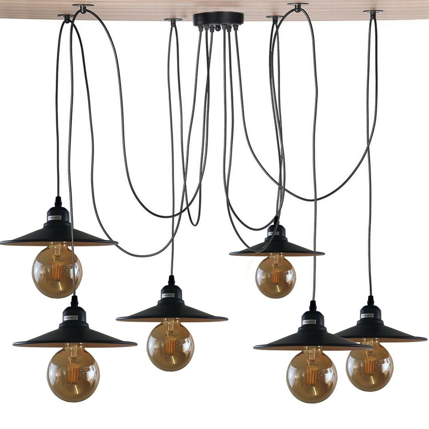 Modern Industrial Black Retro Loft Spider 6 Way Ceiling Metal Lampshade Pendant Light Hanging Adjustable Indoor Light Fitting~1181-1