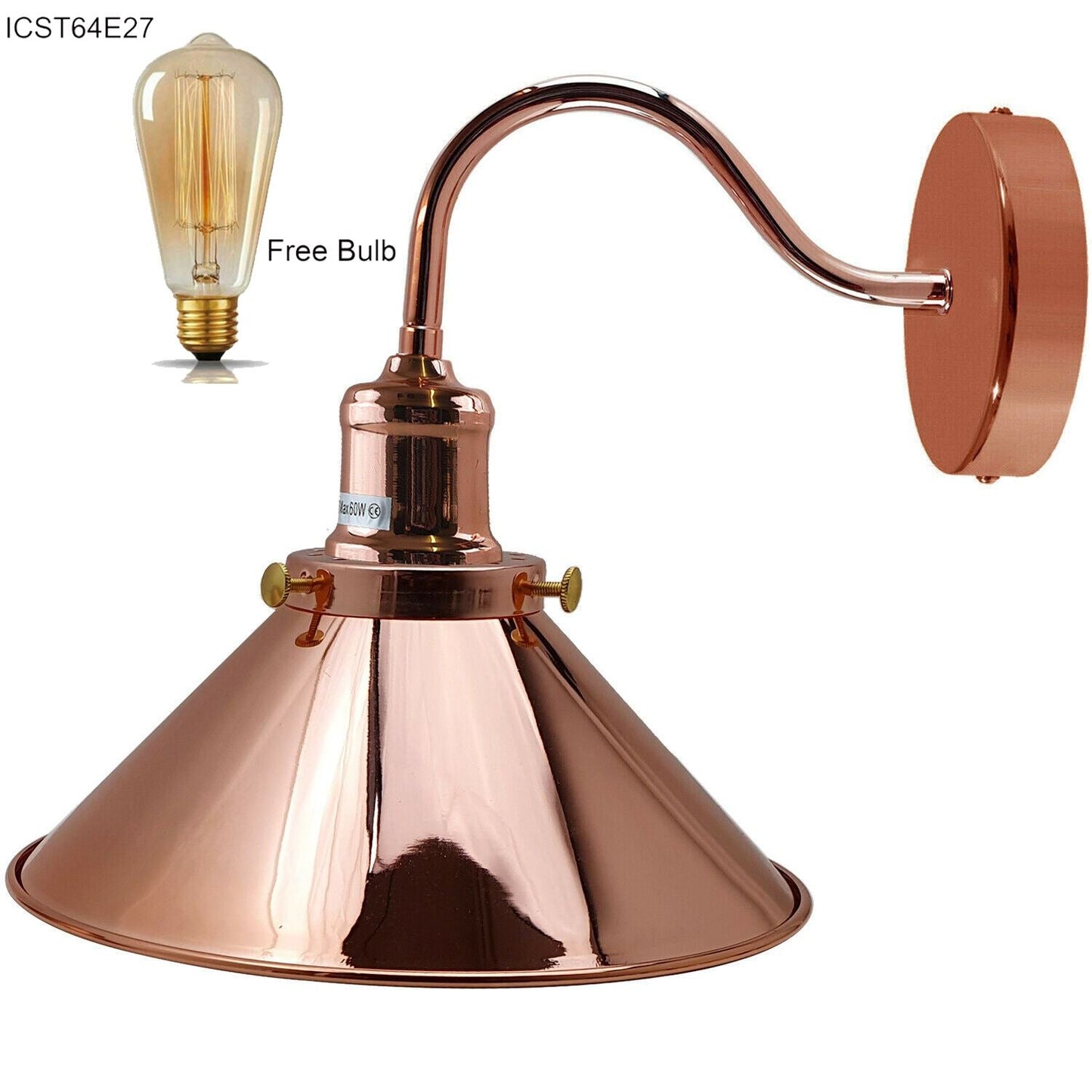 Retro Industrial Swan Neck Wall Light Indoor Sconce Metal Cone Shape Shade For Basement, Bedroom, Dining Room, Garage~1196-23