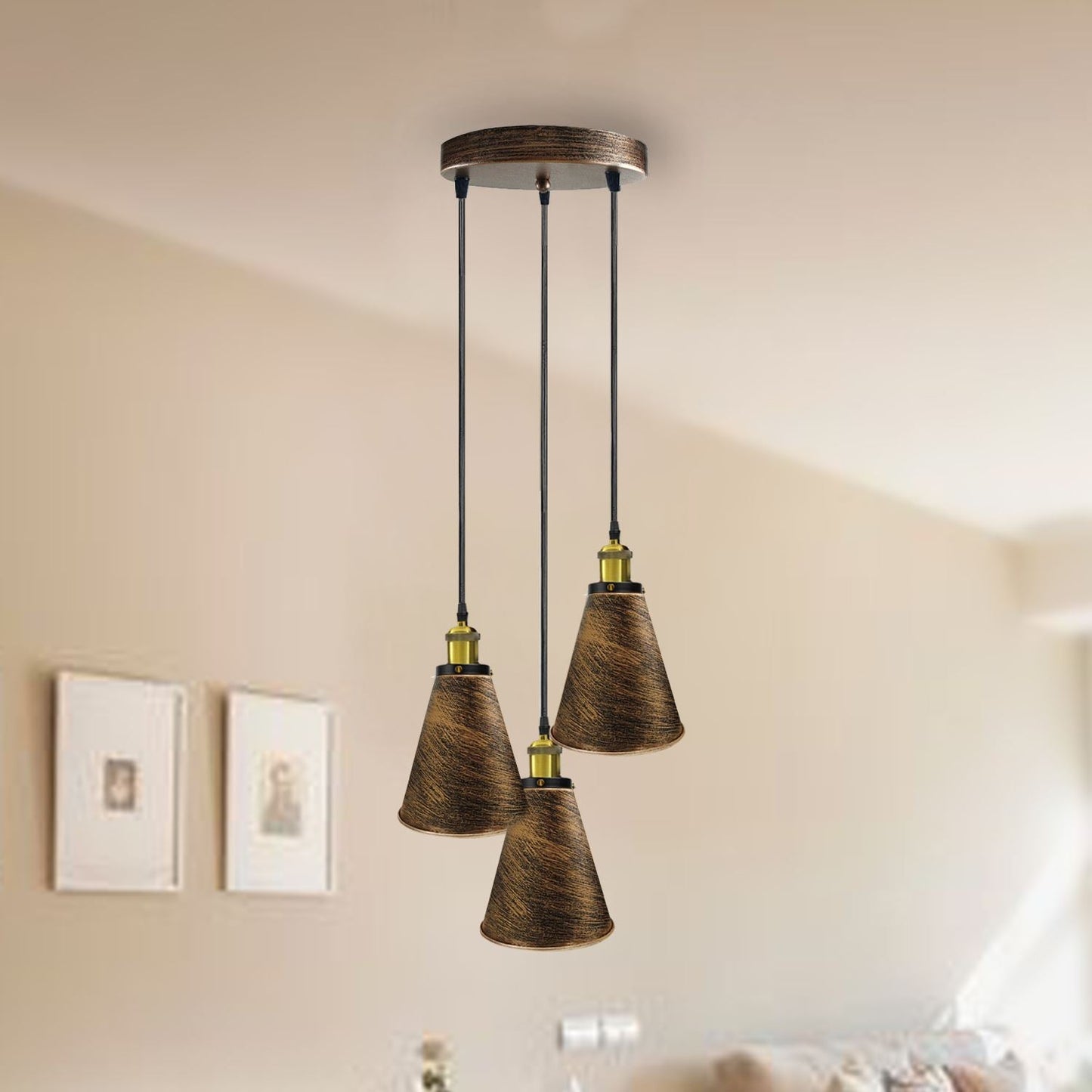 Retro Industrial 3- Head Vintage Round Base Pendant Celling light~3385-12
