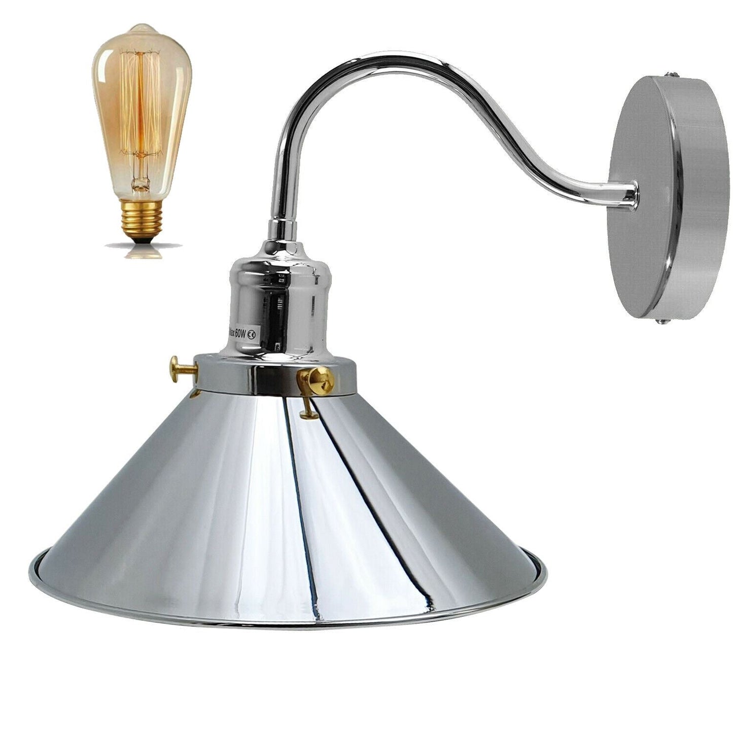 Retro Industrial Swan Neck Wall Light Indoor Sconce Metal Cone Shape Shade For Basement, Bedroom, Dining Room, Garage~1196-1