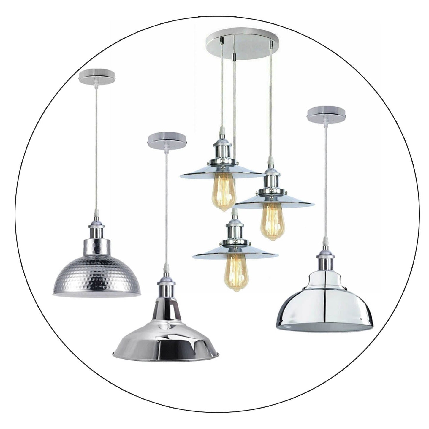 Vintage Modern Metal Ceiling Pendant Light Chrome Hanging Lamp With 95cm Adjustable Wire~1337-5