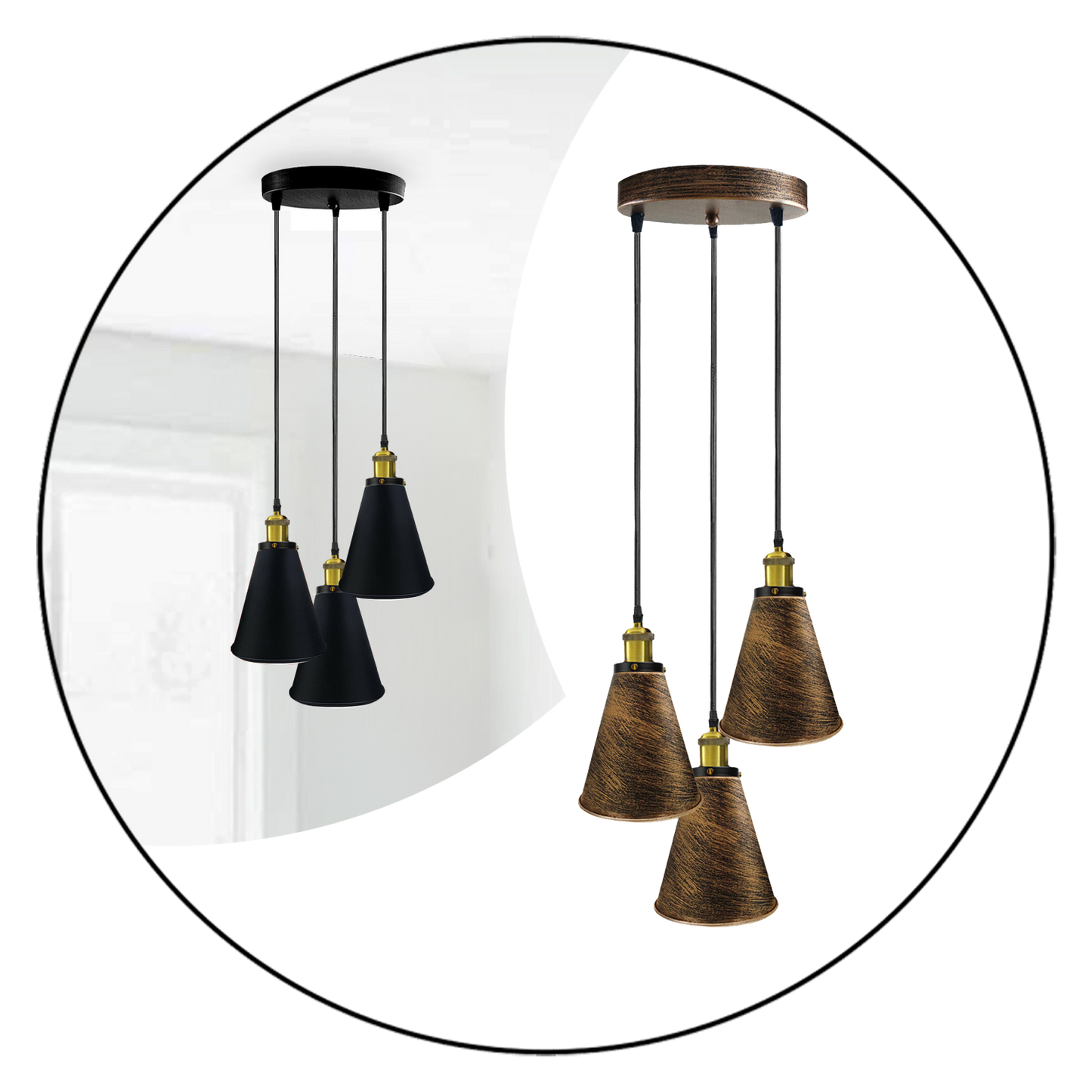 Retro Industrial 3- Head Vintage Round Base Pendant Celling light~3385-9