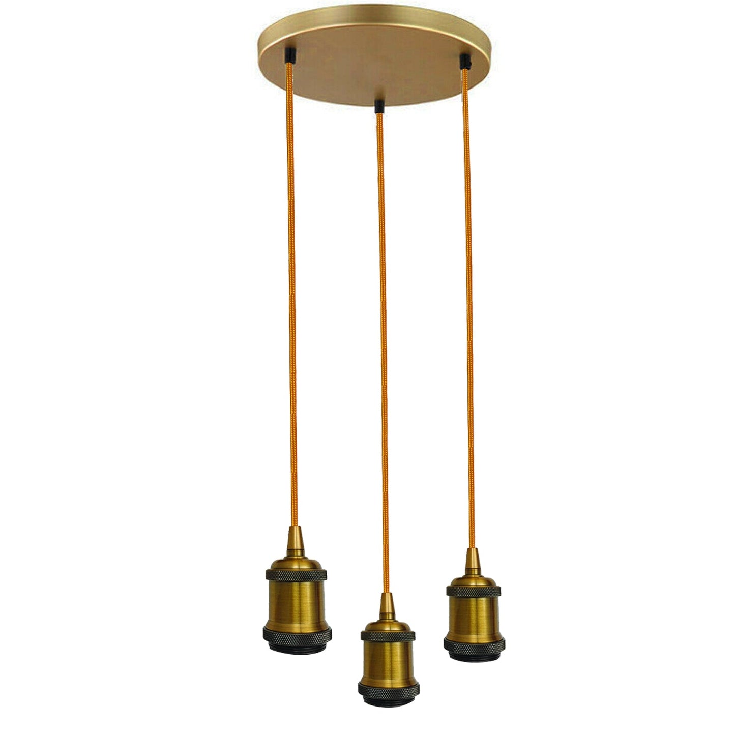 Yellow brass 3 Head Pendant Braided Fabric Flex Lamp Holder Fitting~1284-1