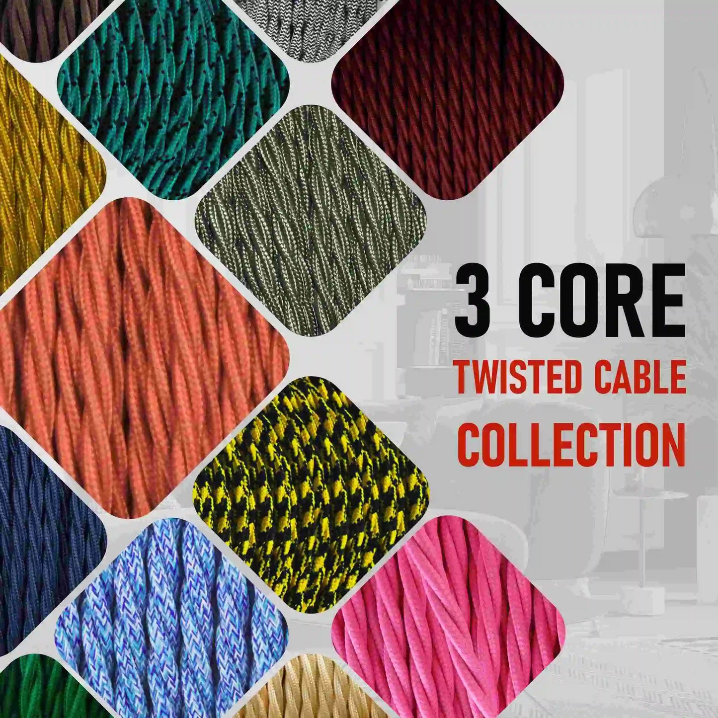 2 core Twisted Italian Braided Cable, Electrical Fabric Flexible Lamp Cable Wire Cord for UK Light~4084-0