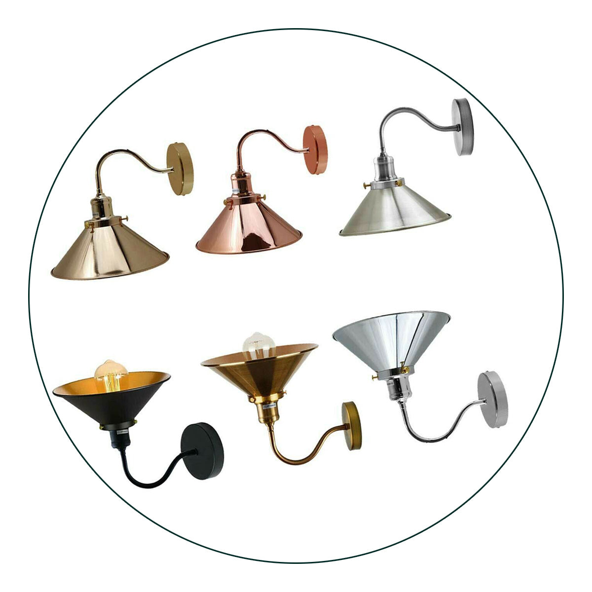 Retro Industrial Swan Neck Wall Light Indoor Sconce Metal Cone Shape Shade For Basement, Bedroom, Dining Room, Garage~1196-34