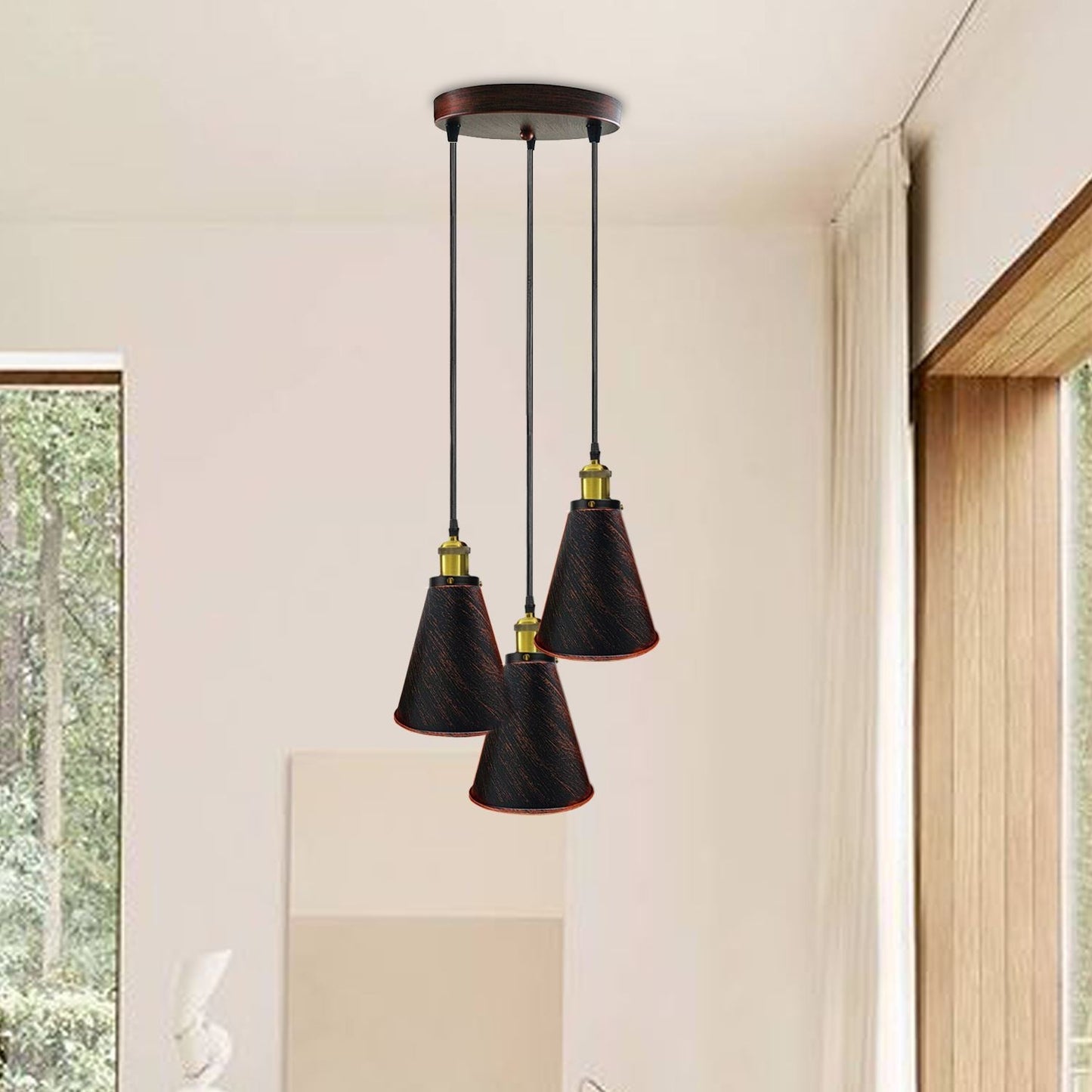 Retro Industrial 3- Head Vintage Round Base Pendant Celling light~3385-10