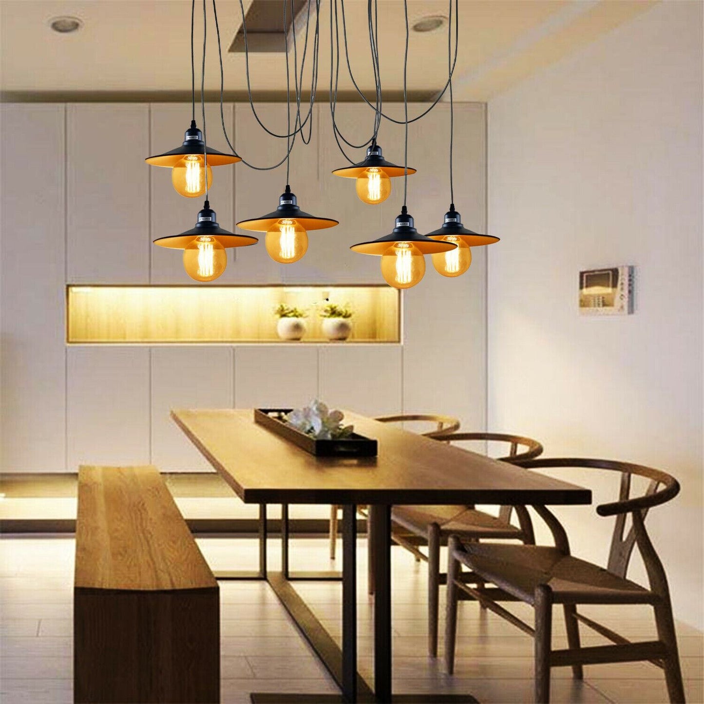 Modern Industrial Black Retro Loft Spider 6 Way Ceiling Metal Lampshade Pendant Light Hanging Adjustable Indoor Light Fitting~1181-3