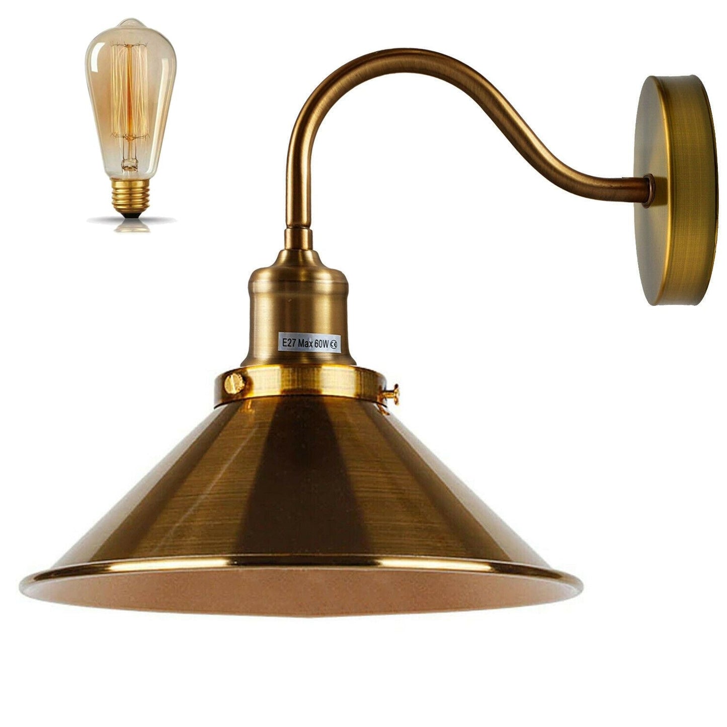 Retro Industrial Swan Neck Wall Light Indoor Sconce Metal Cone Shape Shade For Basement, Bedroom, Dining Room, Garage~1196-7