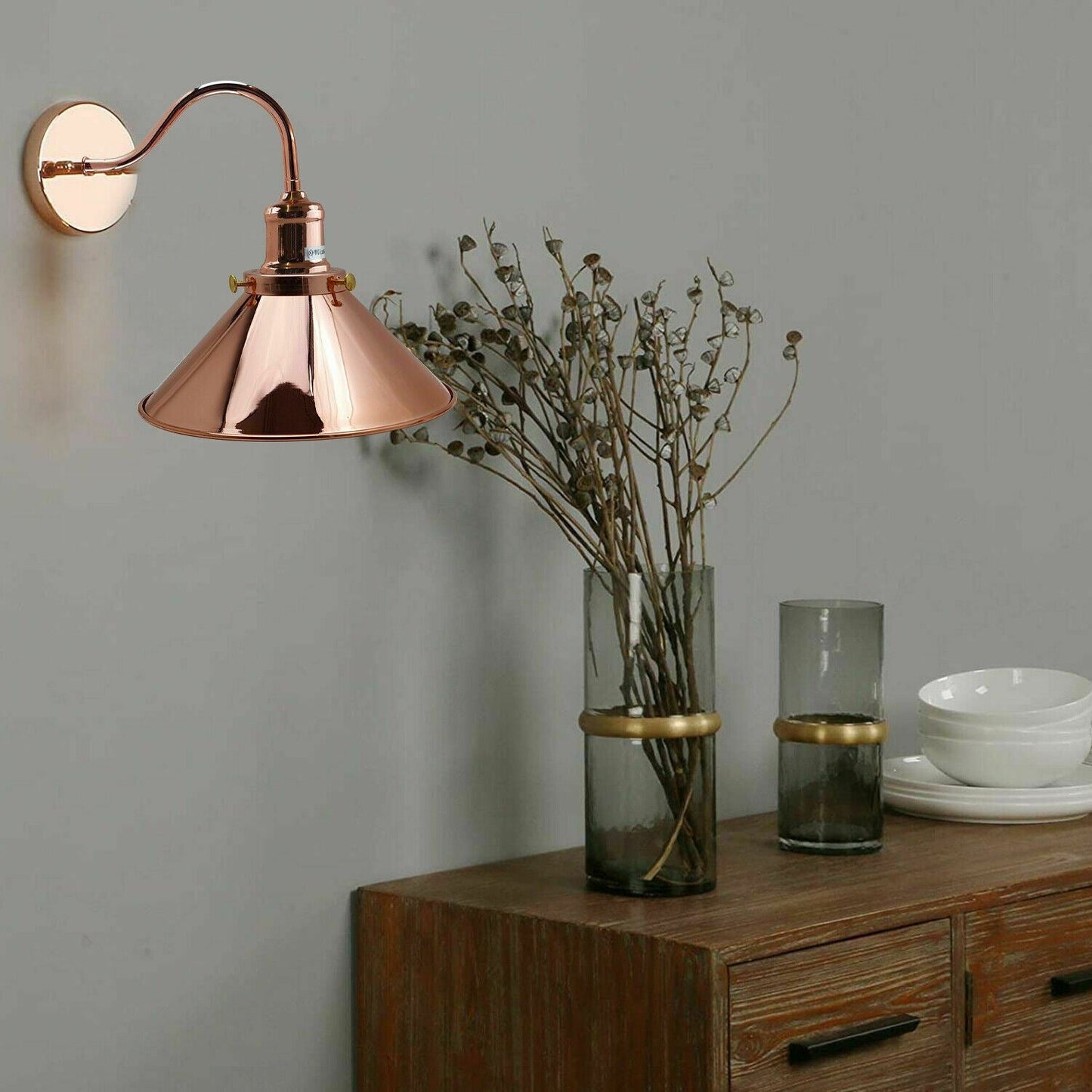 Retro Industrial Swan Neck Wall Light Indoor Sconce Metal Cone Shape Shade For Basement, Bedroom, Dining Room, Garage~1196-25