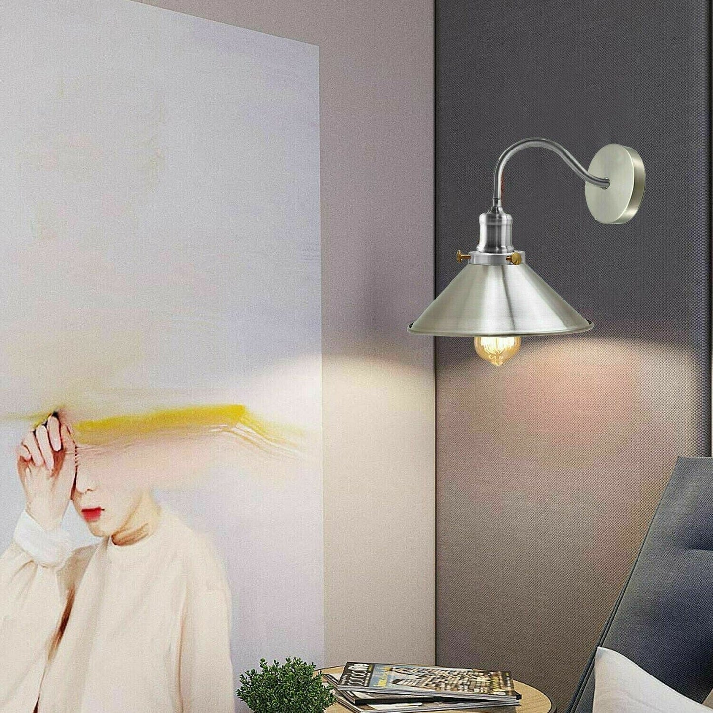 Retro Industrial Swan Neck Wall Light Indoor Sconce Metal Cone Shape Shade For Basement, Bedroom, Dining Room, Garage~1196-27