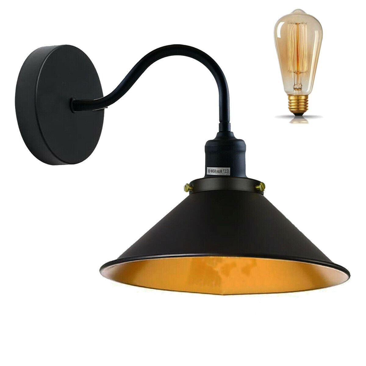 Retro Industrial Swan Neck Wall Light Indoor Sconce Metal Cone Shape Shade For Basement, Bedroom, Dining Room, Garage~1196-3