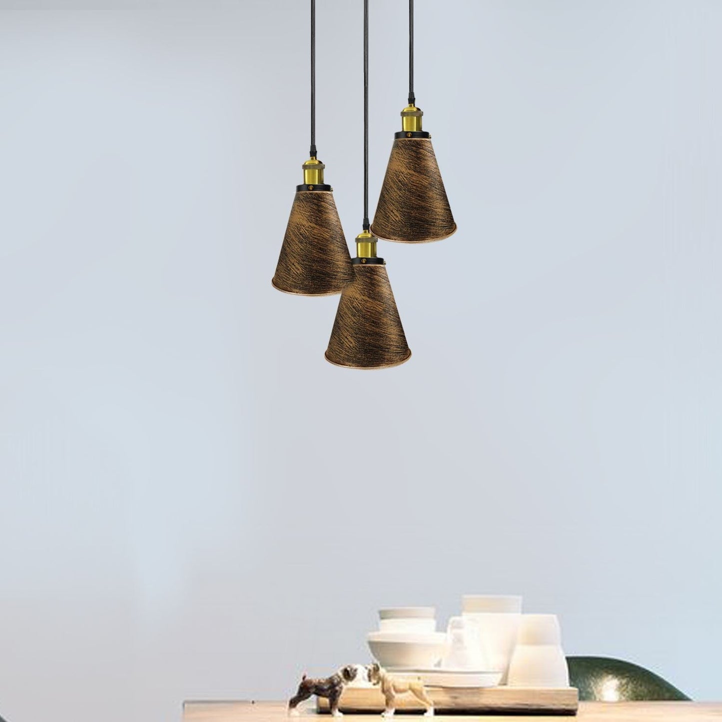 Retro Industrial 3- Head Vintage Round Base Pendant Celling light~3385-11
