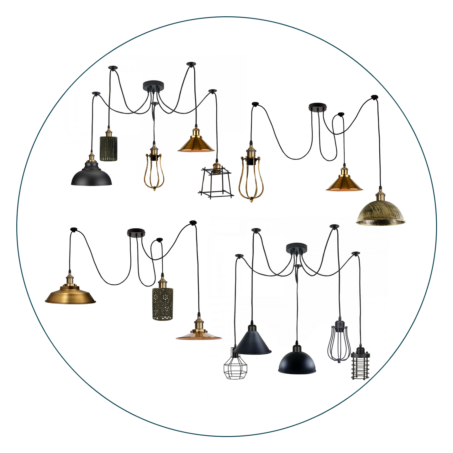 2m Pendant Light Cage Retro Industrial Ceiling Light Spider Lamp~1166-12