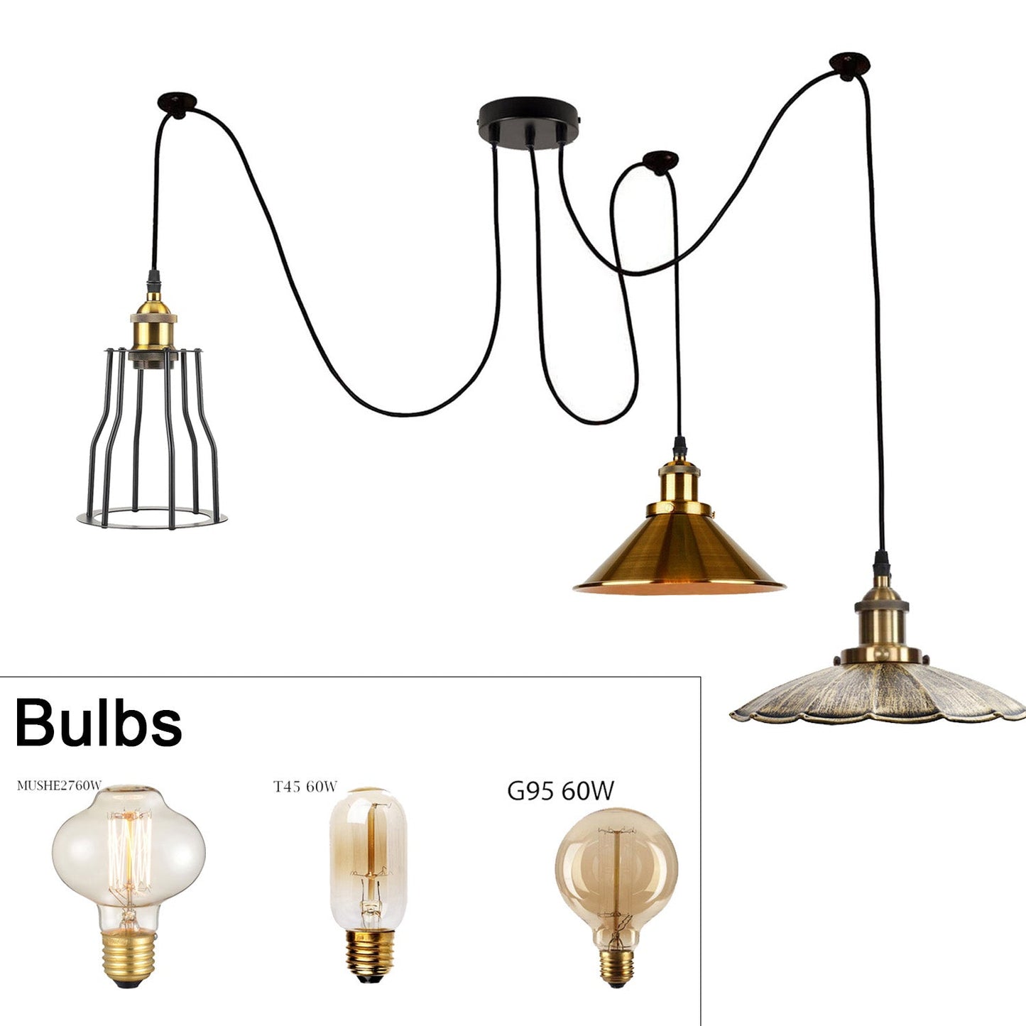 2m Pendant Light Cage Retro Industrial Ceiling Light Spider Lamp~1166-6