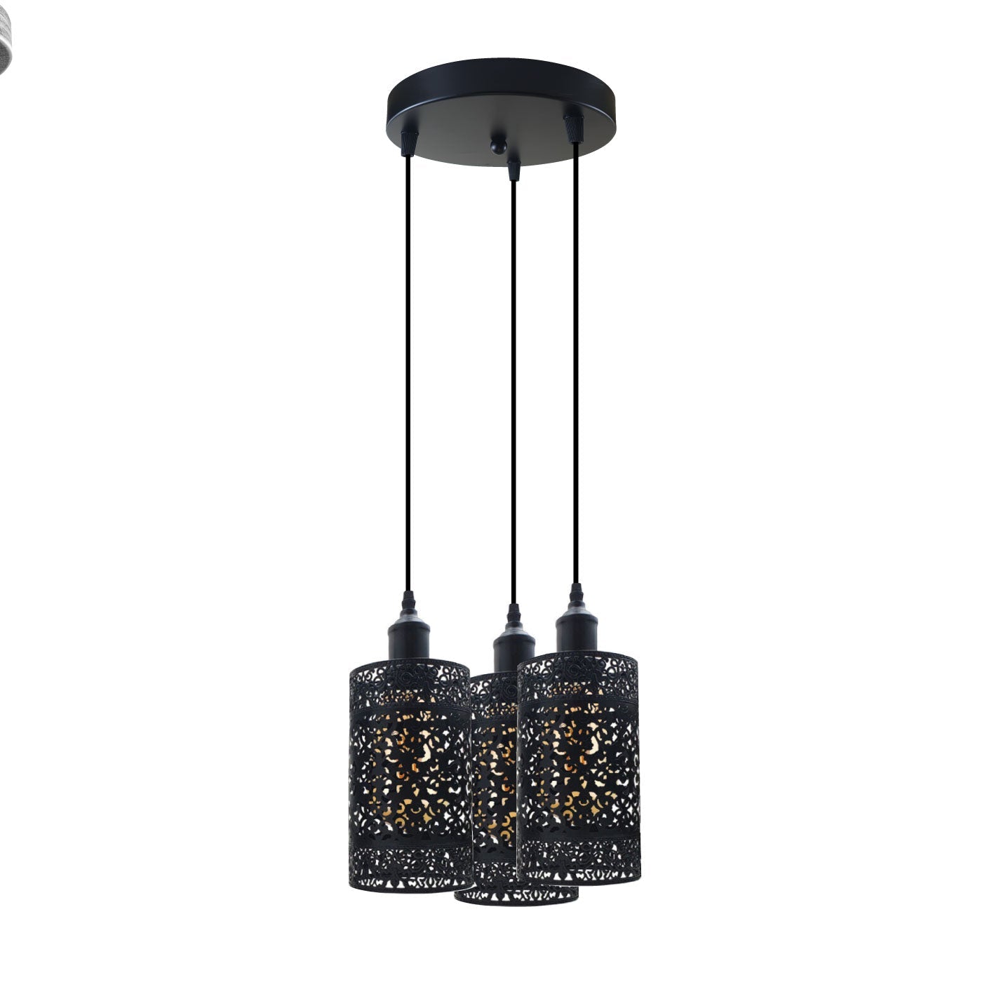 Industrial Vintage Retro 3 way pendant Round ceiling e27 base Black Metal Lamp~3925-6