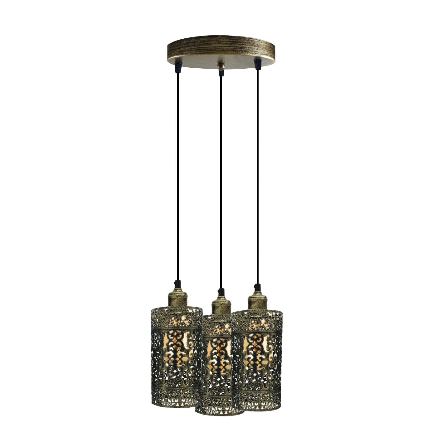 Industrial Vintage Retro 3 way pendant Round ceiling e27 base Brushed Brash Metal Lamp~3922-6