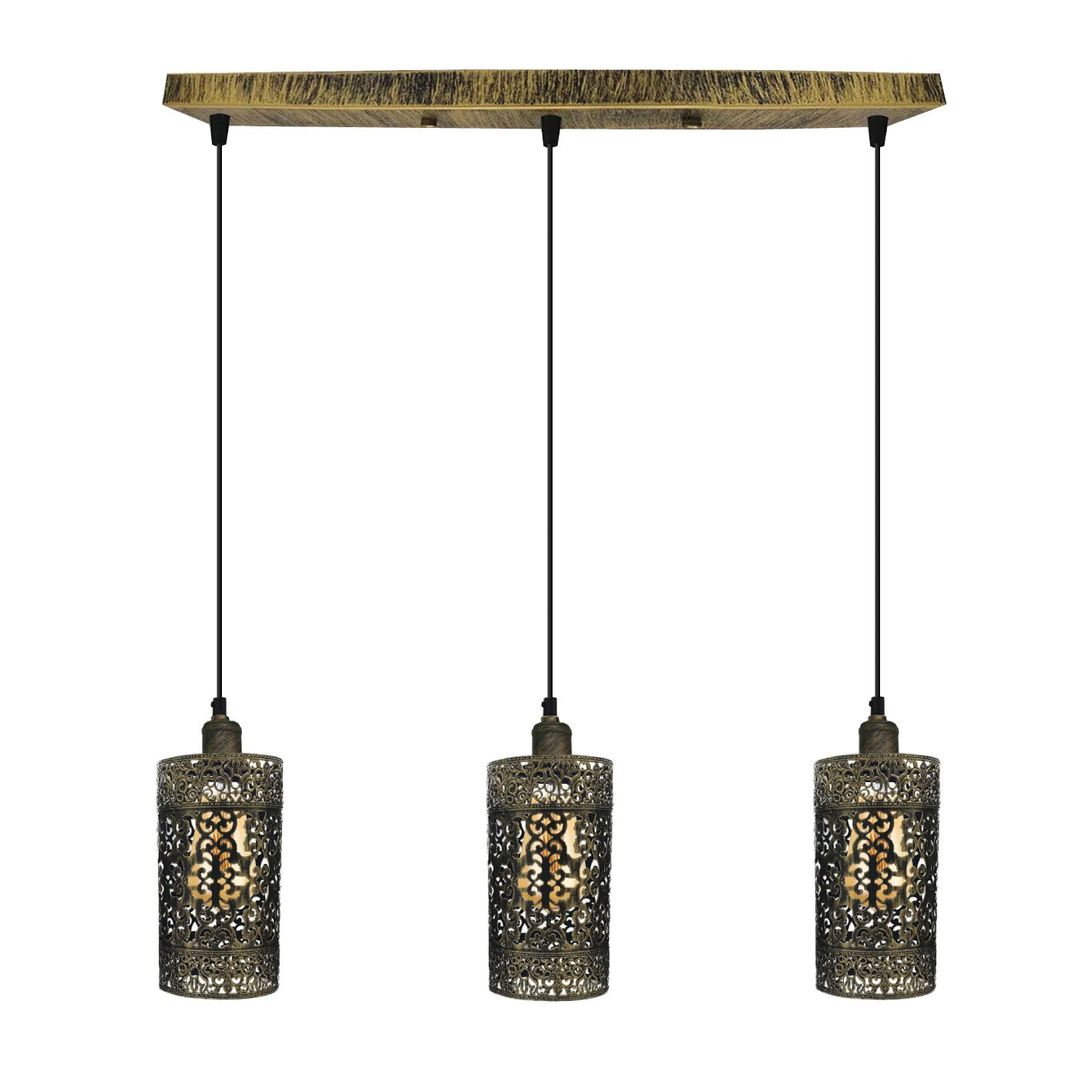 Industrial vintage Retro pendant light 3 way Rectangle DrumCylinder Brushed Brass ceiling base brushed finished~4018-6