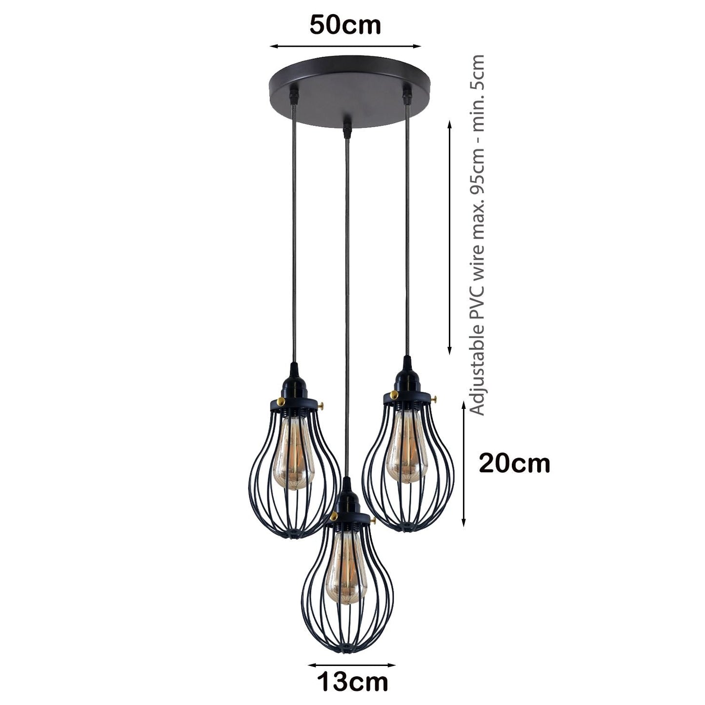 Retro Industrial Black Indoor Hanging Adjustable Pendant Light Big Vase Cage Ceiling Chandelier~3398-19