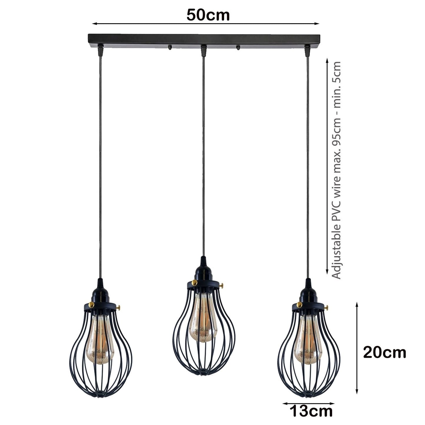 Retro Industrial Black Indoor Hanging Adjustable Pendant Light Big Vase Cage Ceiling Chandelier~3398-21