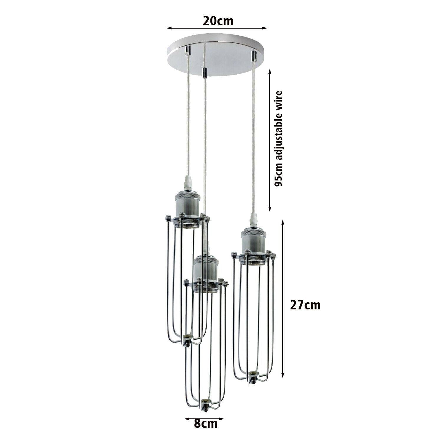 3 Way Cluster Hanging Ceiling Pendant Light E27 Chrome Light Fitting Lamp Kit~1353-15