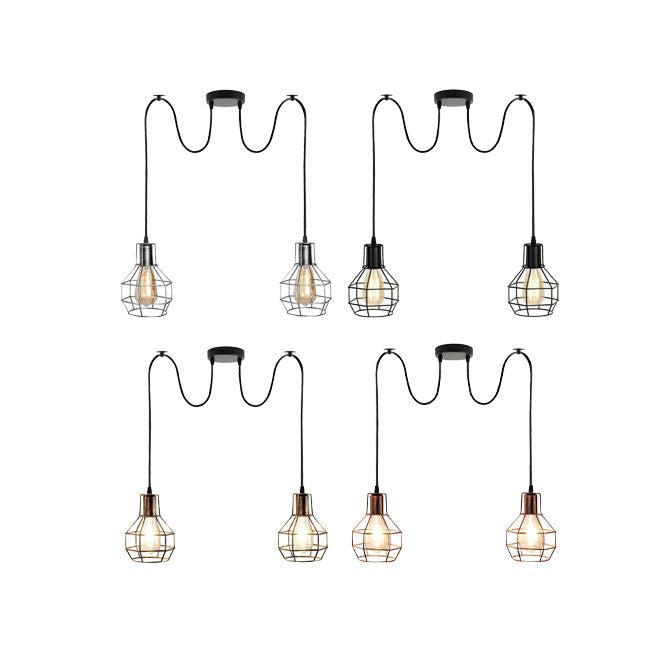 Retro Industrial 2 Way Indoor Ceiling Pendant Chandelier Hanging Light Metal Nest Cage~3390-22