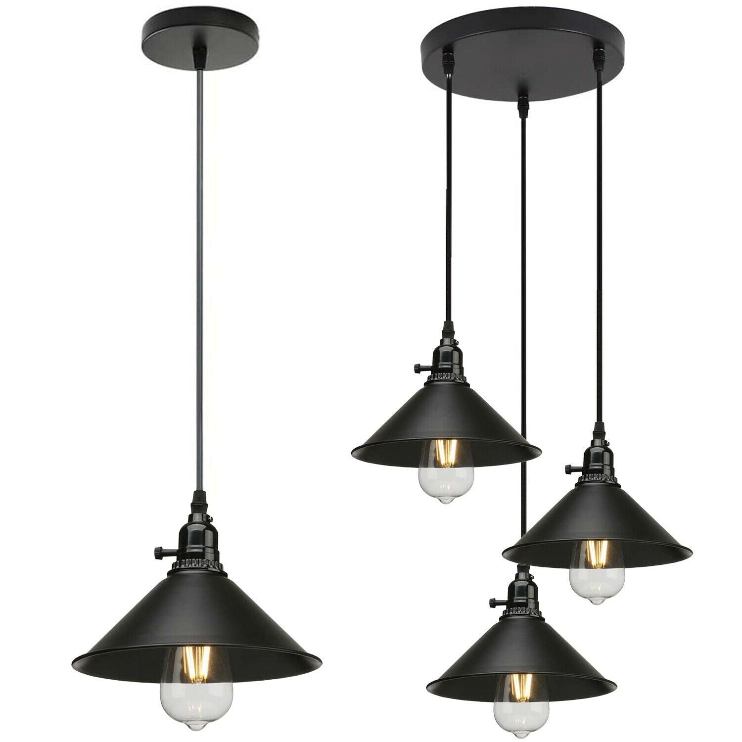 3 Way Vintage Industrial Ceiling Pendant Light Metal Retro Loft Hang Lampshade~1305-17