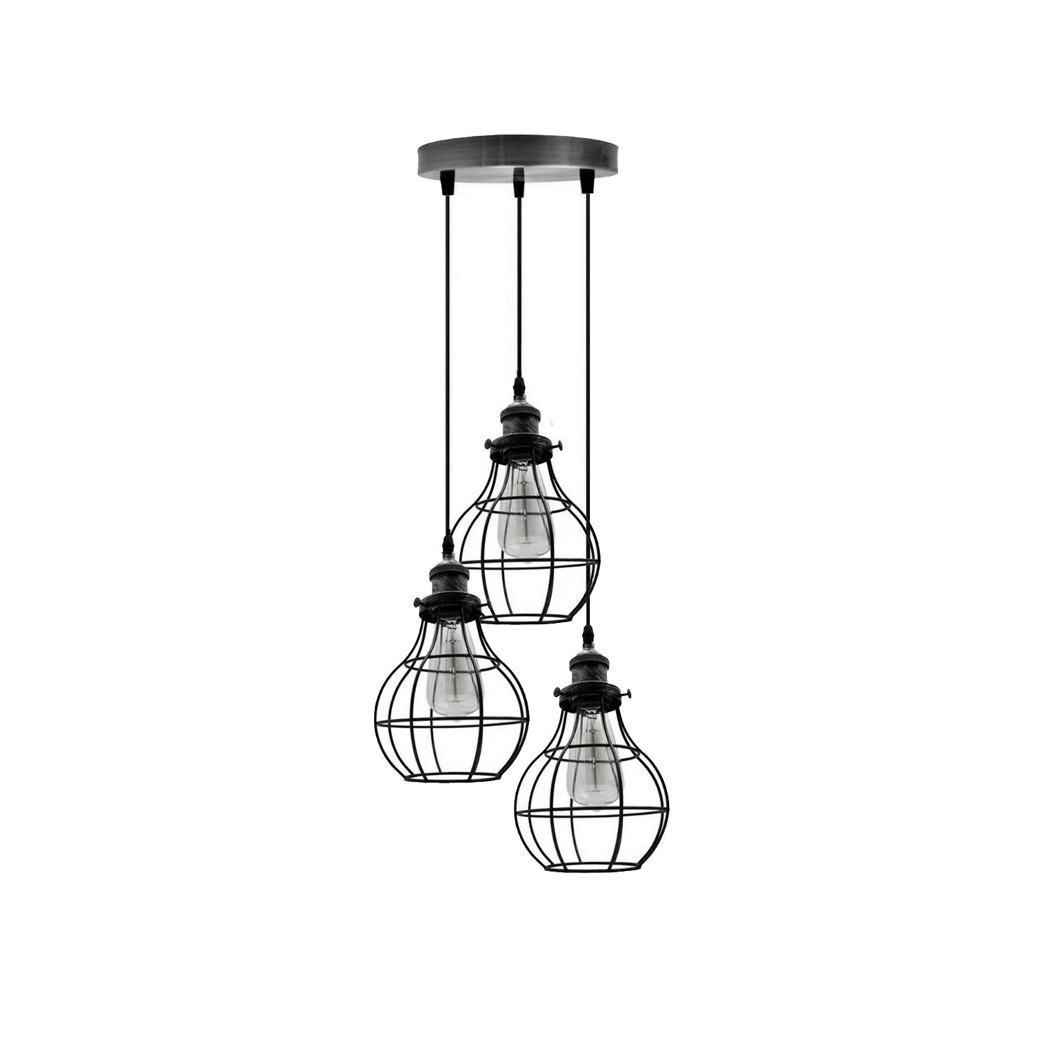 LEDSone industrial vintage 3 round Way Ceiling Pendant Cage Cluster Light Fitting~3233-13